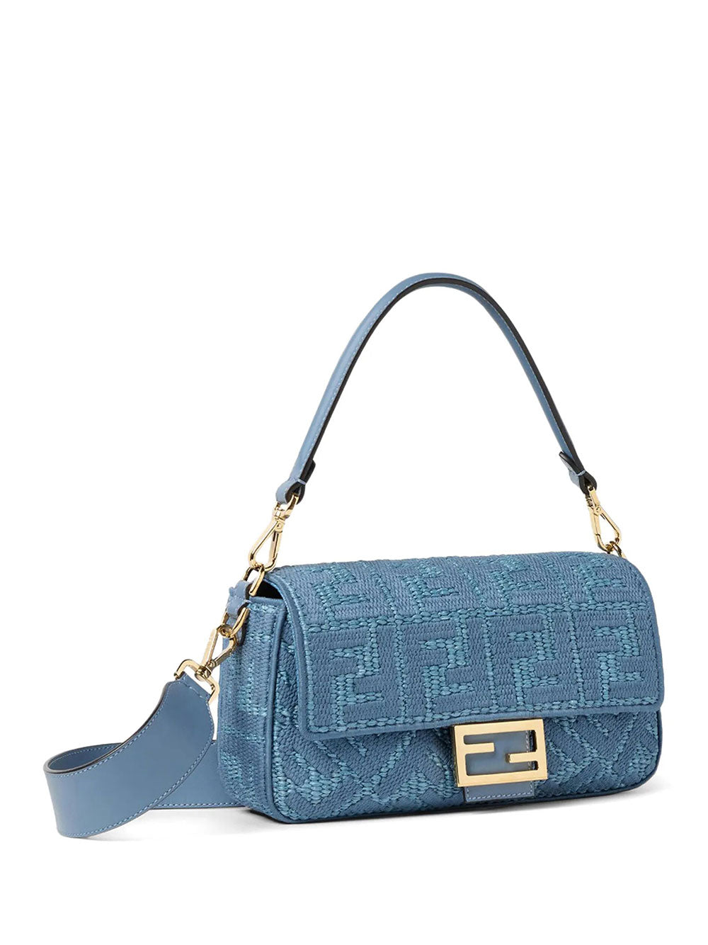 Fendi Women Baguette® Medium Woven Raffia-Effect Bag With Ff Embroidery FENDI