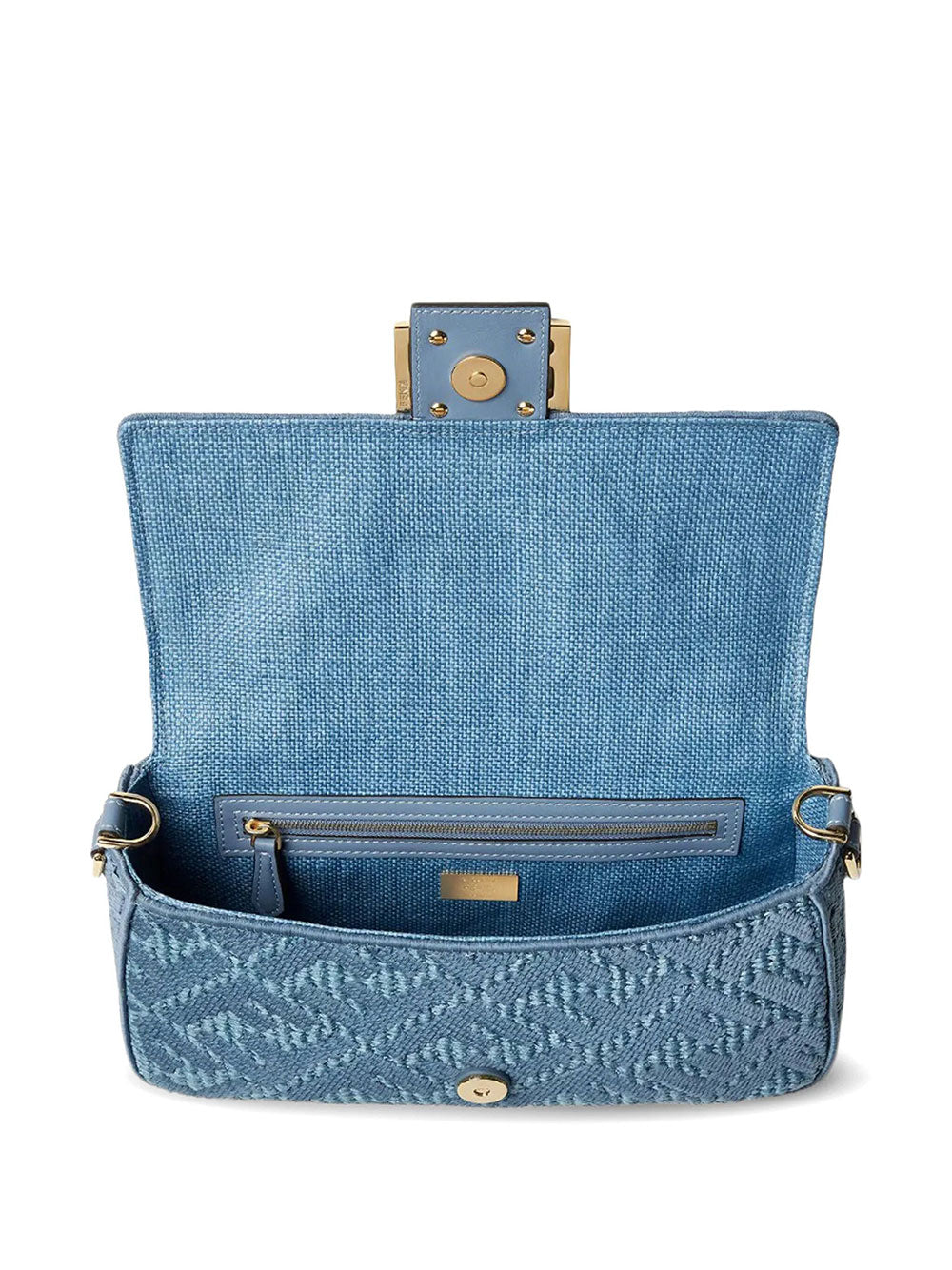 Fendi Women Baguette® Medium Woven Raffia-Effect Bag With Ff Embroidery FENDI