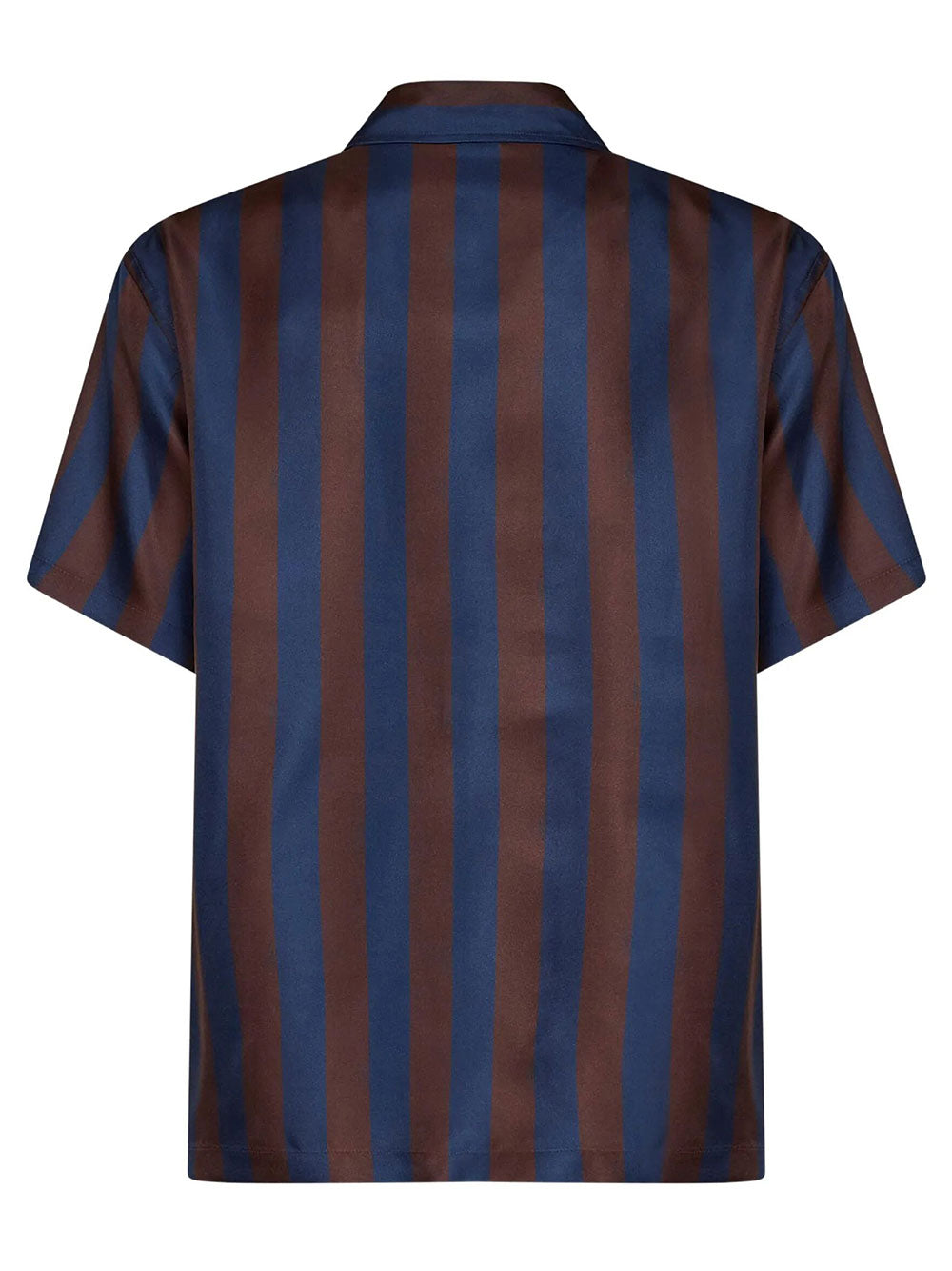Fendi Men Brown And Navy Blue Pequin Silk Shirt FENDI
