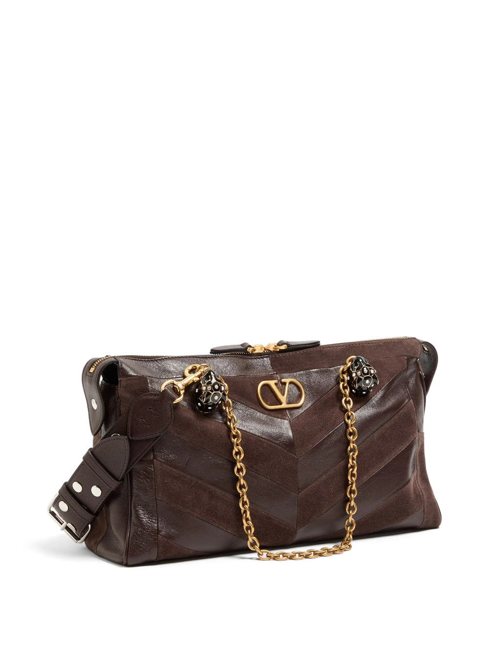 Valentino Garavani Women Panthea Medium Shoulder Bag In Suede And Nappa Leather With Chevron Motif VALENTINO GARAVANI
