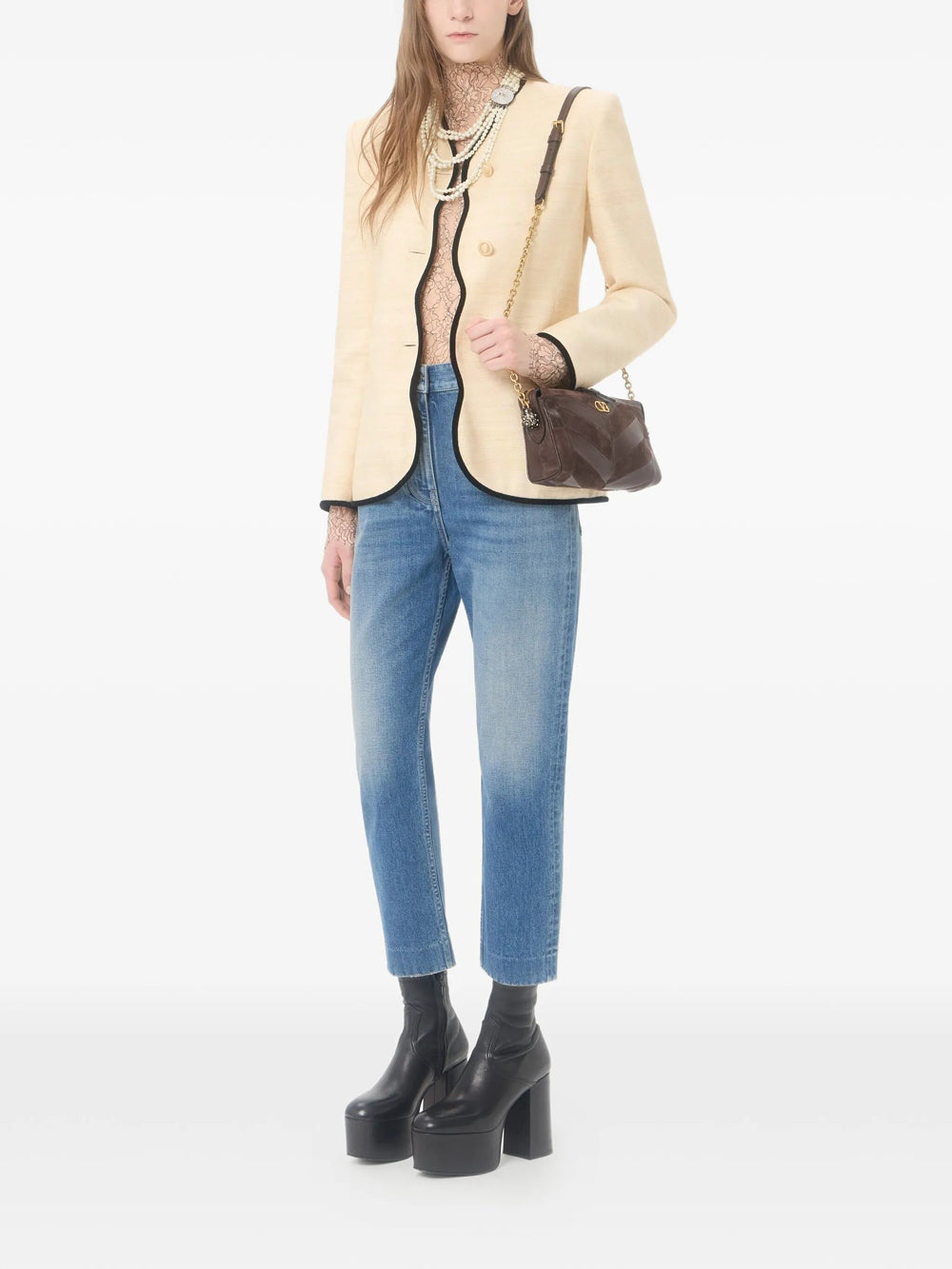 Valentino Garavani Women Borsa Piccola A Spalla Panthea In Suede E Nappa Motivo Chevron VALENTINO GARAVANI