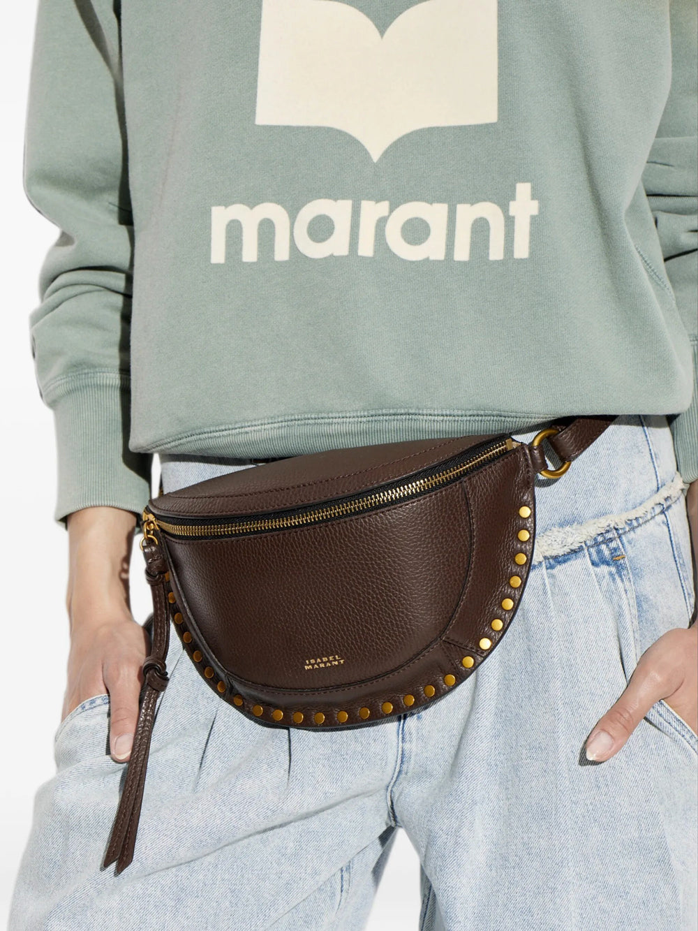 Isabel Marant Women Skano Hammered Leather Belt Bag With Studs ISABEL MARANT