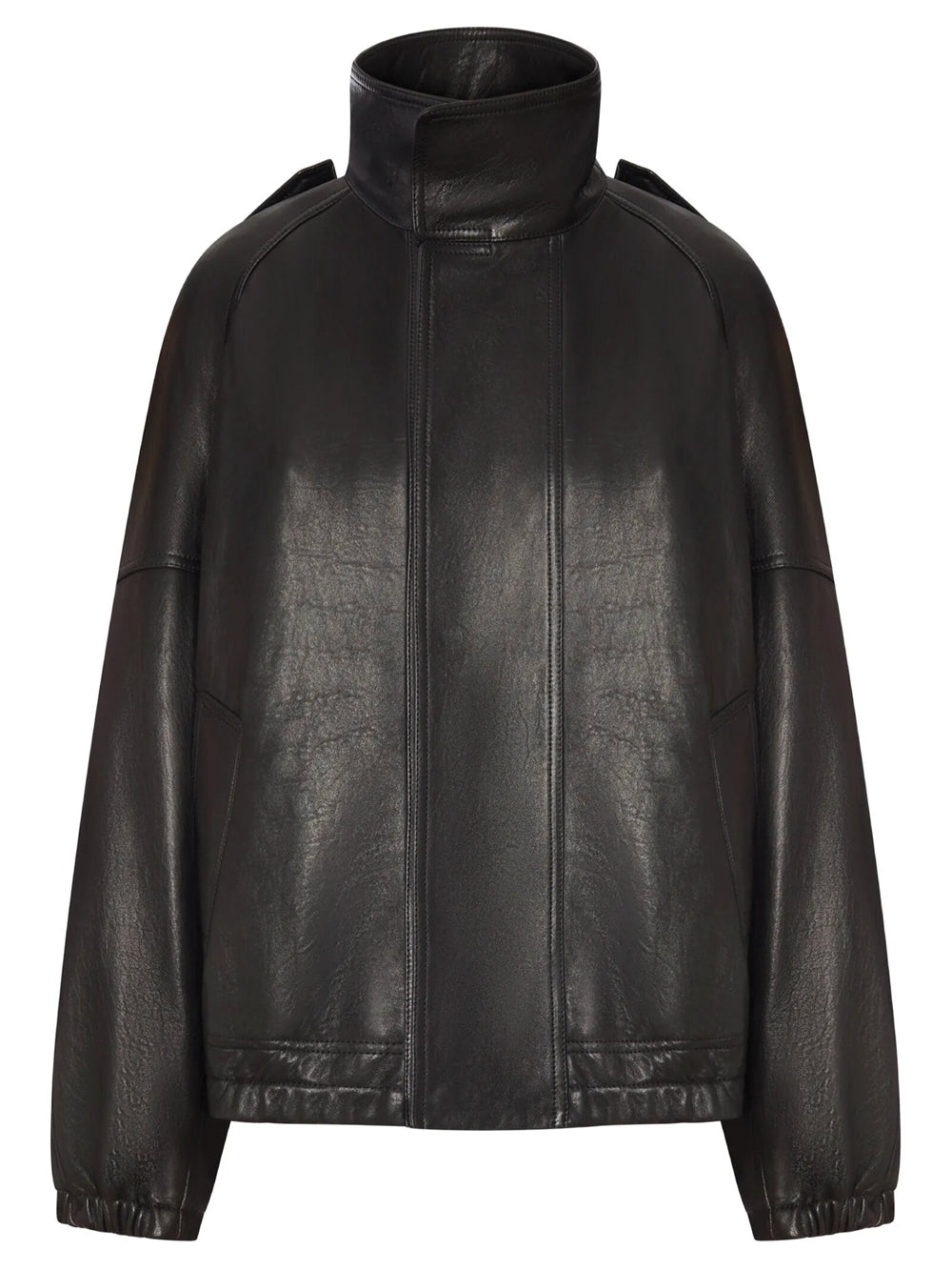 Saint Laurent Women High-Neck Oversized Leather Jacket SAINT LAURENT