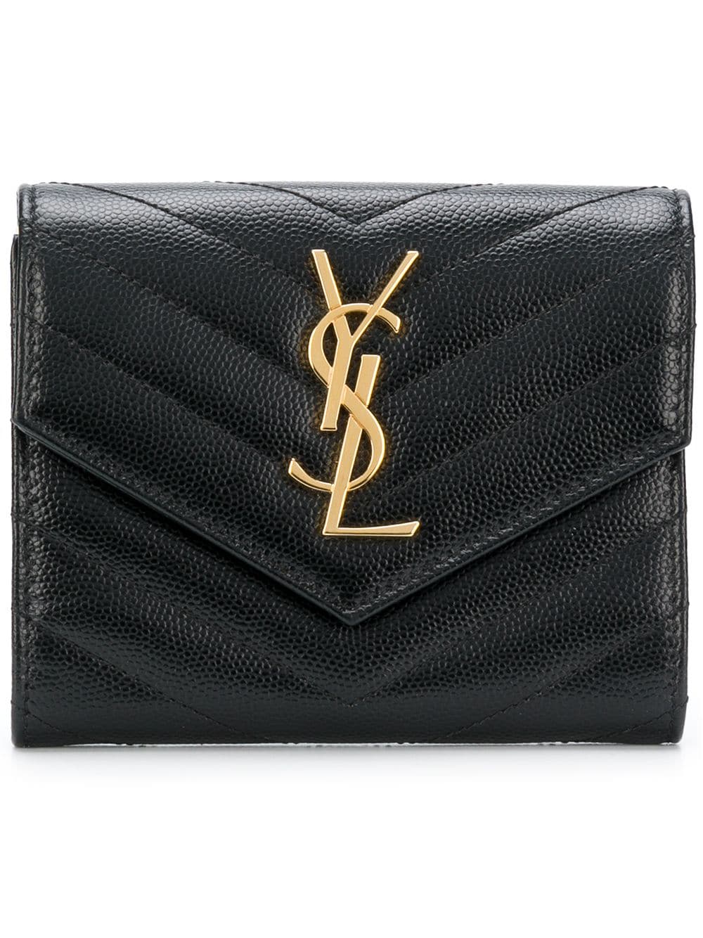 Saint Laurent Women Grain De Poudre Leather Cassandre Matelassé Compact Tri Fold Wallet SAINT LAURENT