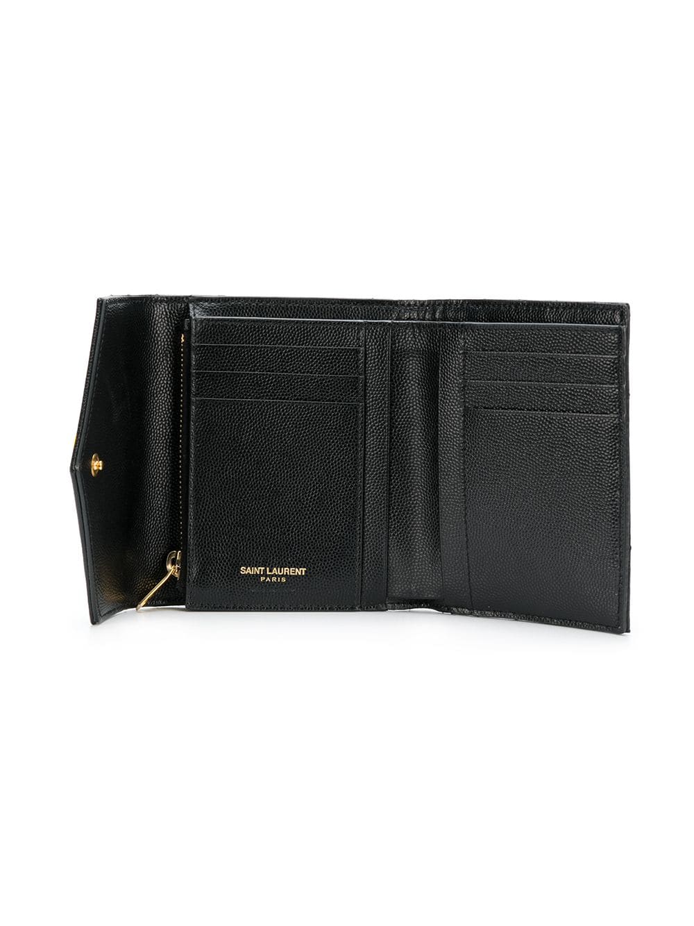 Saint Laurent Women Grain De Poudre Leather Cassandre Matelassé Compact Tri Fold Wallet SAINT LAURENT
