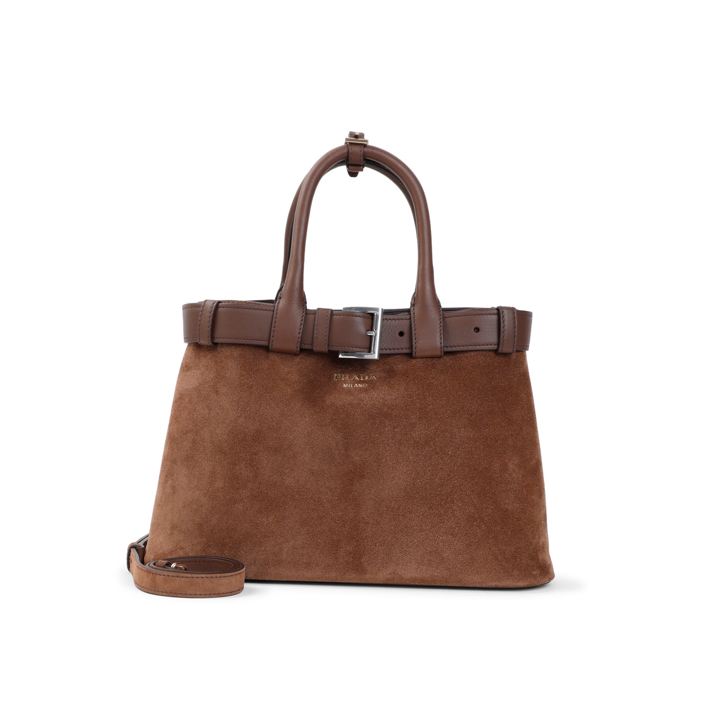 Prada Women Suede Prada Buckle Medium Handbag PRADA