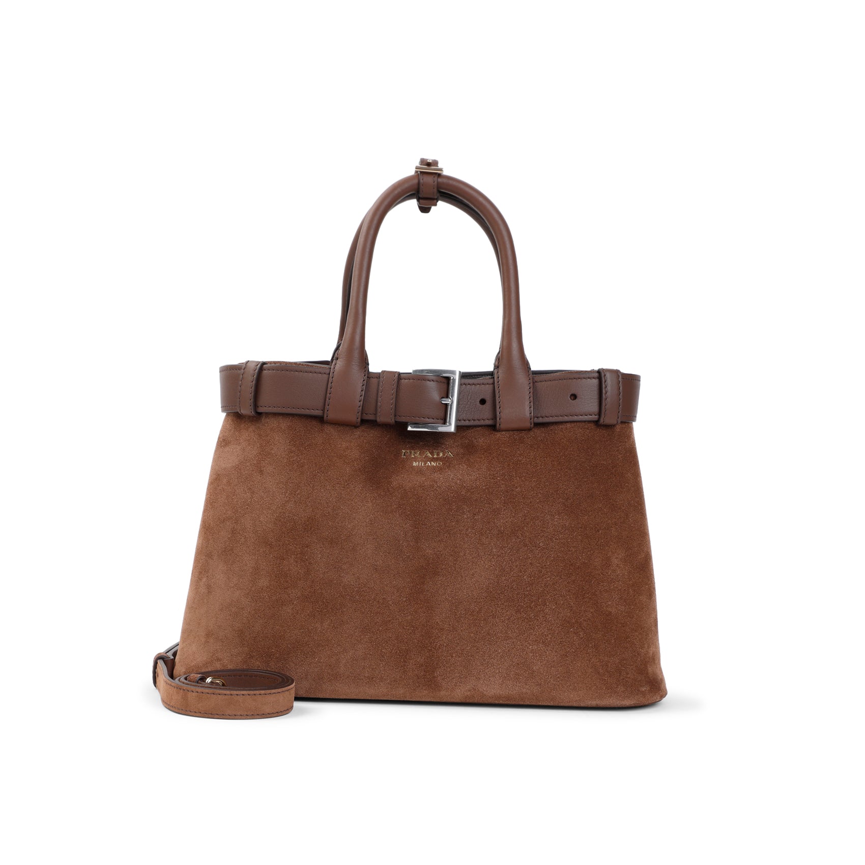 Prada Women Suede Prada Buckle Medium Handbag PRADA