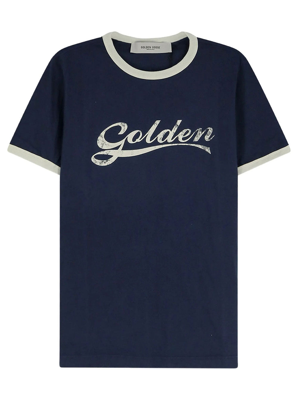 Golden Goose Men T-Shirt In Cotone Blu Con Stampa Golden GOLDEN GOOSE