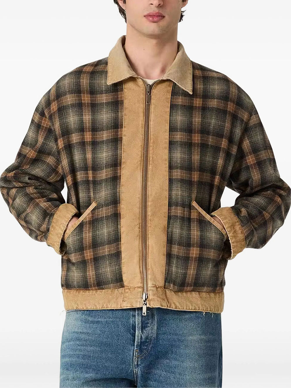 Golden Goose Men Giacca Reversibile Unisex In Cotone Beige Con Motivo Check GOLDEN GOOSE