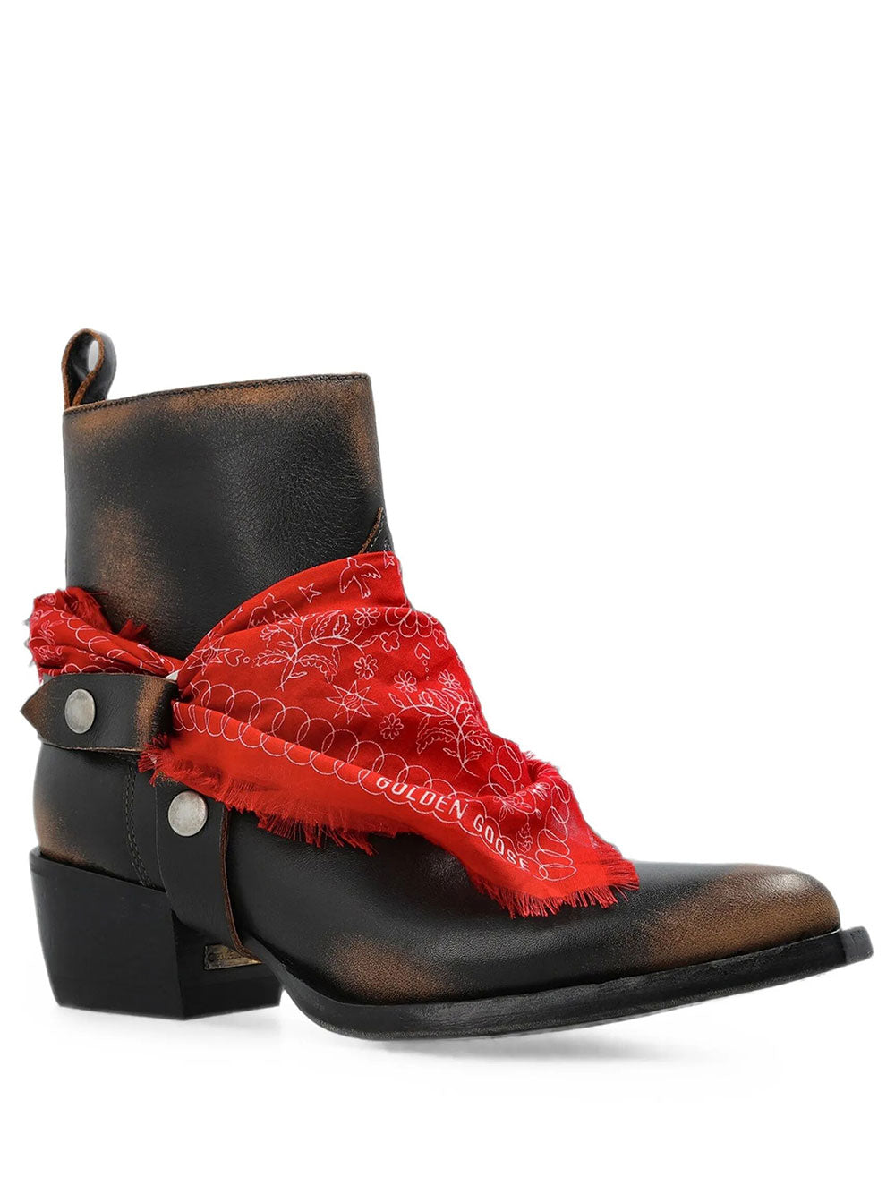 Golden Goose Women Stivali Debbie Bassi In Pelle Nera Con Fibbia Rimovibile E Bandana GOLDEN GOOSE