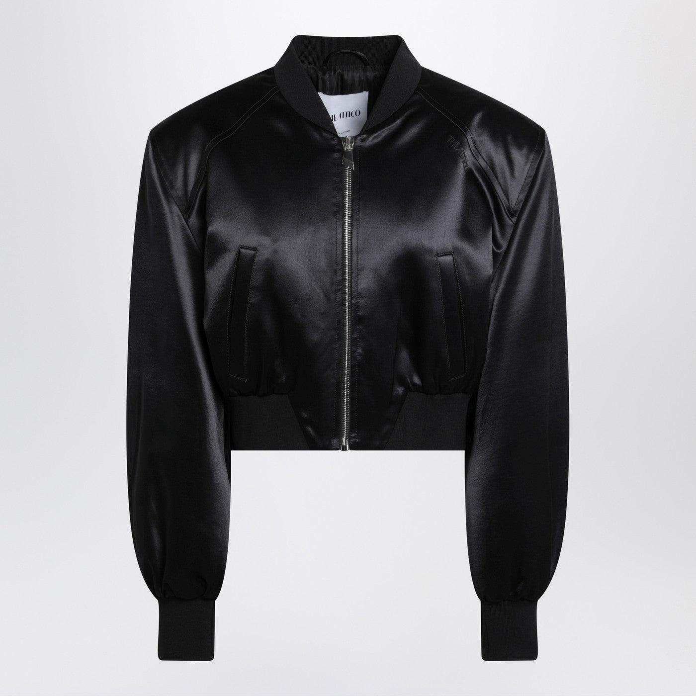 The Attico Black Shiny Cropped Bomber Women THE ATTICO