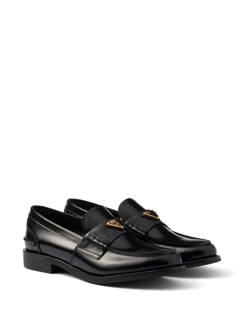 Prada Women Brushed Leather Loafers With Leather Band PRADA