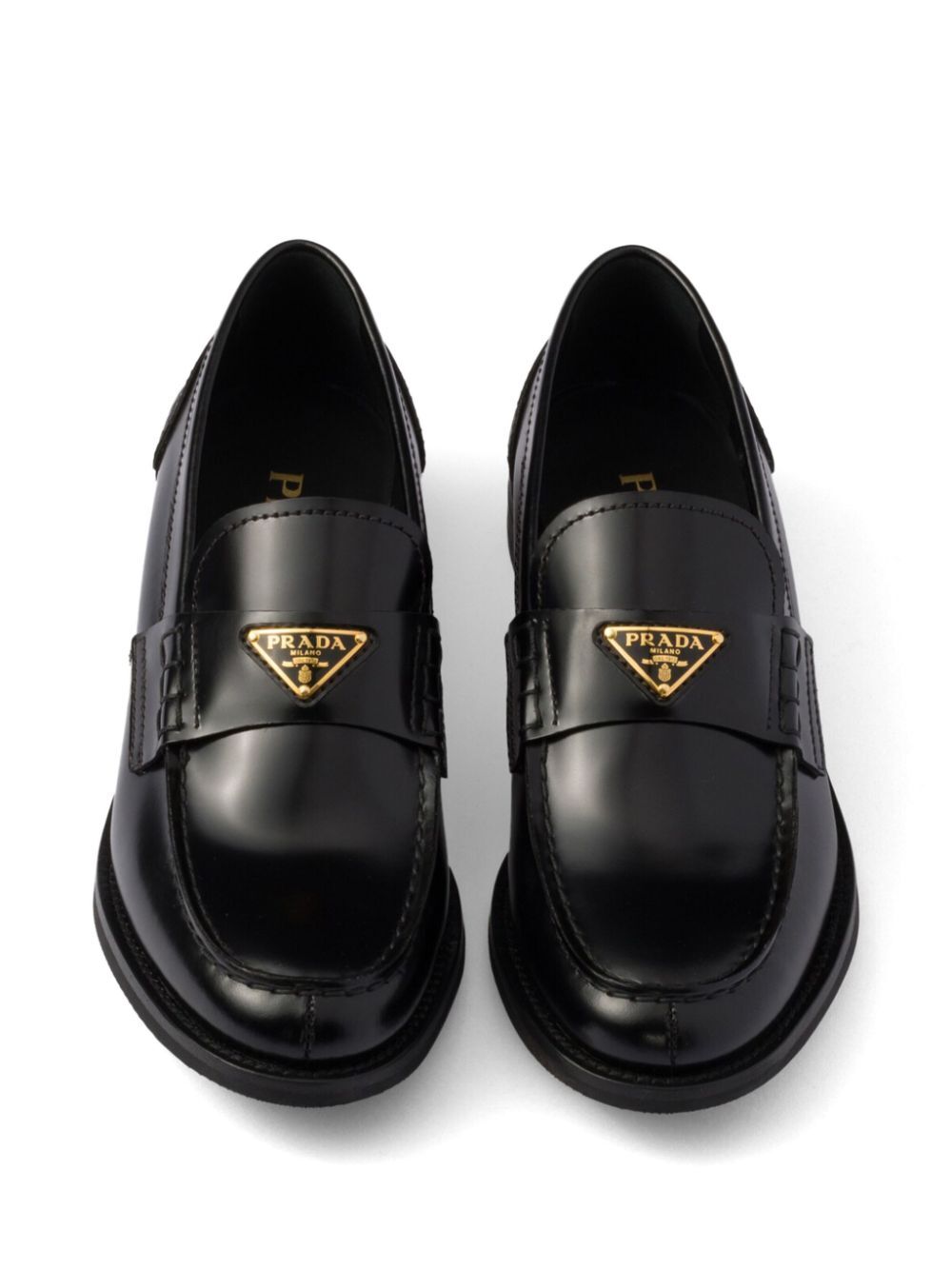 Prada Women Brushed Leather Loafers With Leather Band PRADA