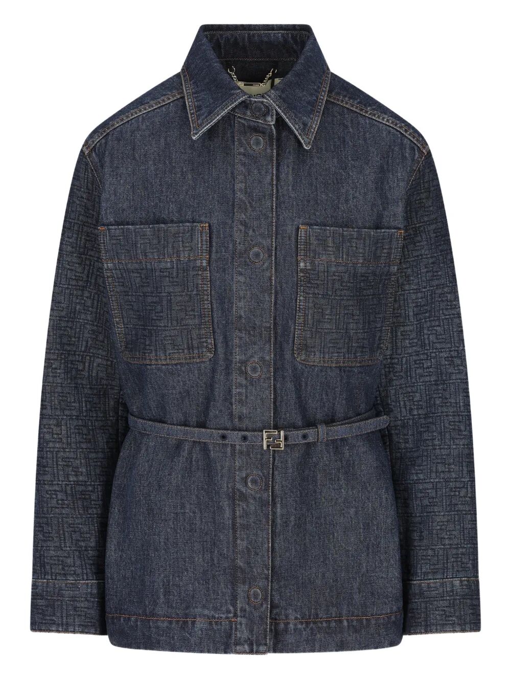 Fendi Women Go-To Denim Shirt Jacket With Quilted Ff Motif FENDI