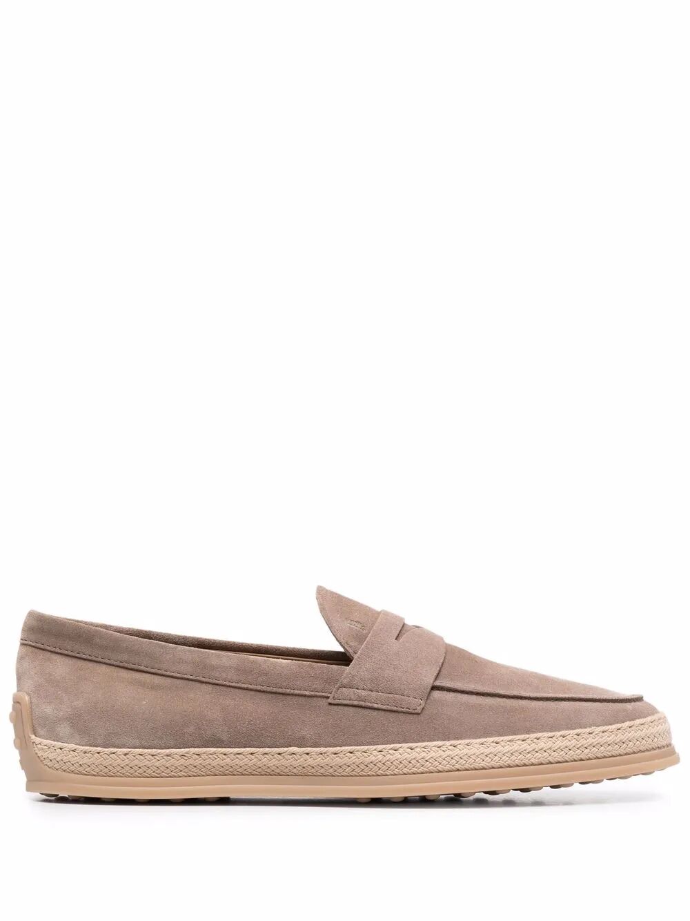 Tod's Men Suede Loafers With Rubber Outsole And Raffia Piping TOD'S