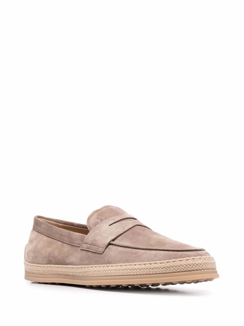 Tod's Men Suede Loafers With Rubber Outsole And Raffia Piping TOD'S