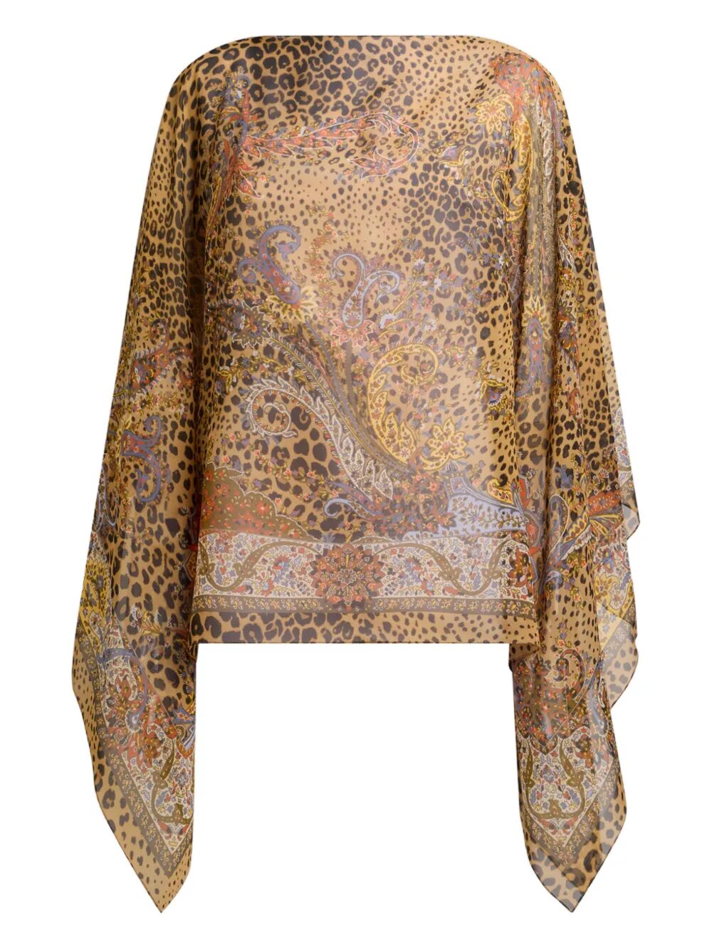 Etro Women Silk Poncho Top With Paisley And Animal Motif ETRO