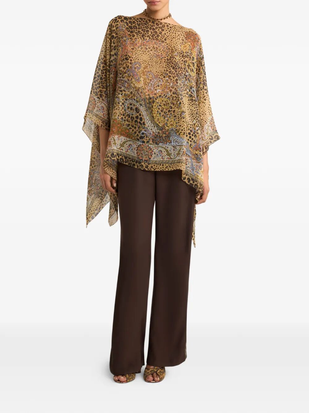 Etro Women Silk Poncho Top With Paisley And Animal Motif ETRO