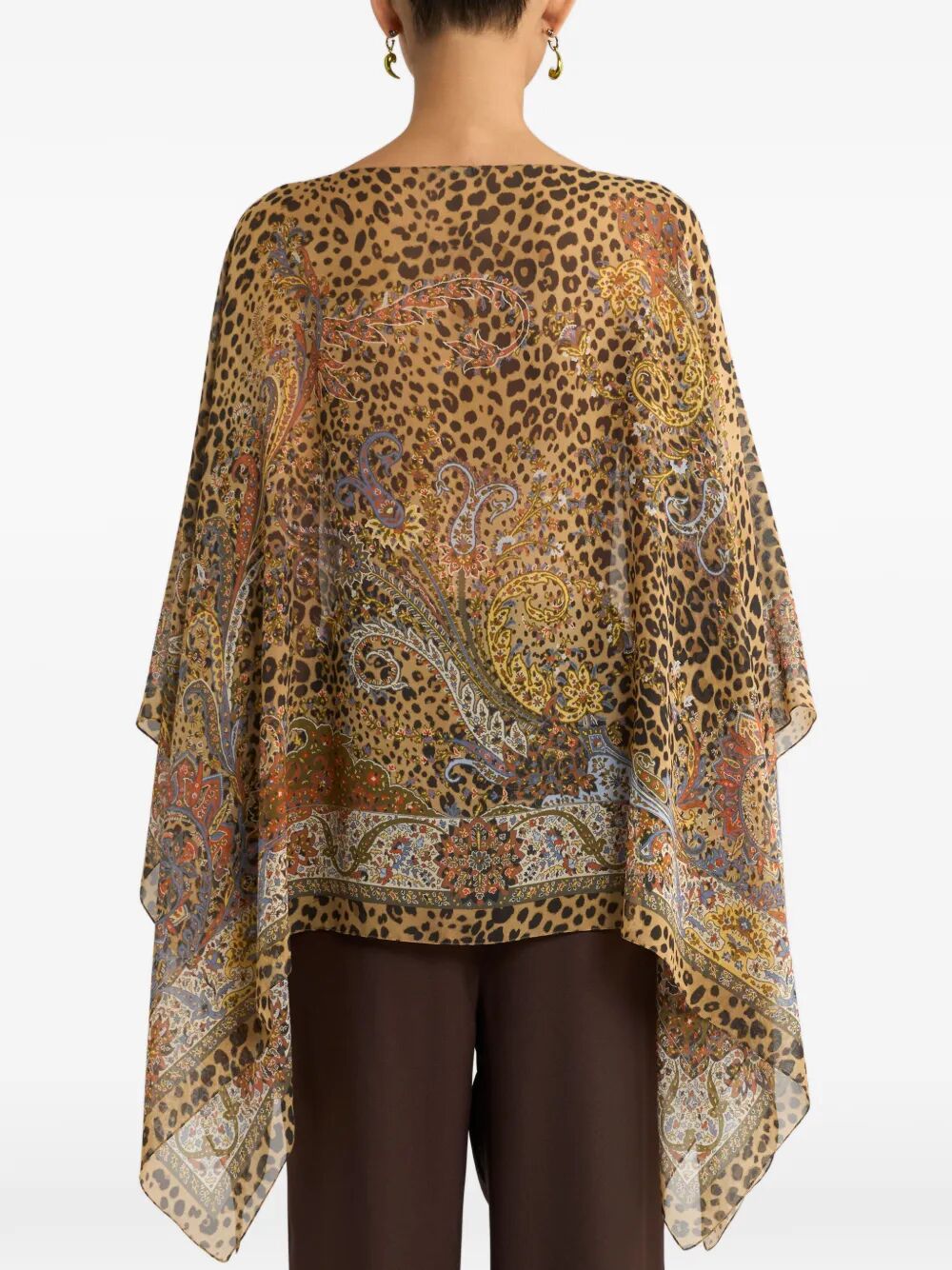 Etro Women Silk Poncho Top With Paisley And Animal Motif ETRO
