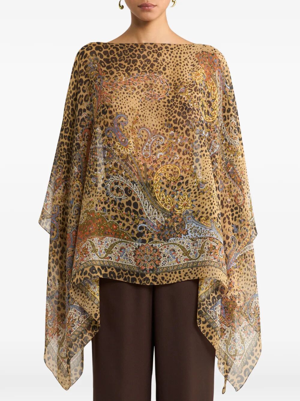 Etro Women Silk Poncho Top With Paisley And Animal Motif ETRO