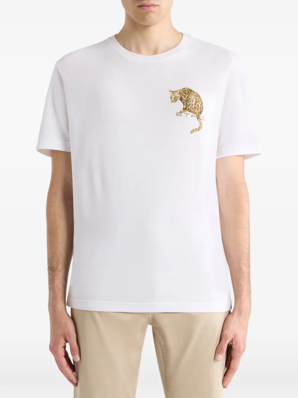 Etro Men Cotton T-Shirt With Leopard Print And Etro Embroidery ETRO