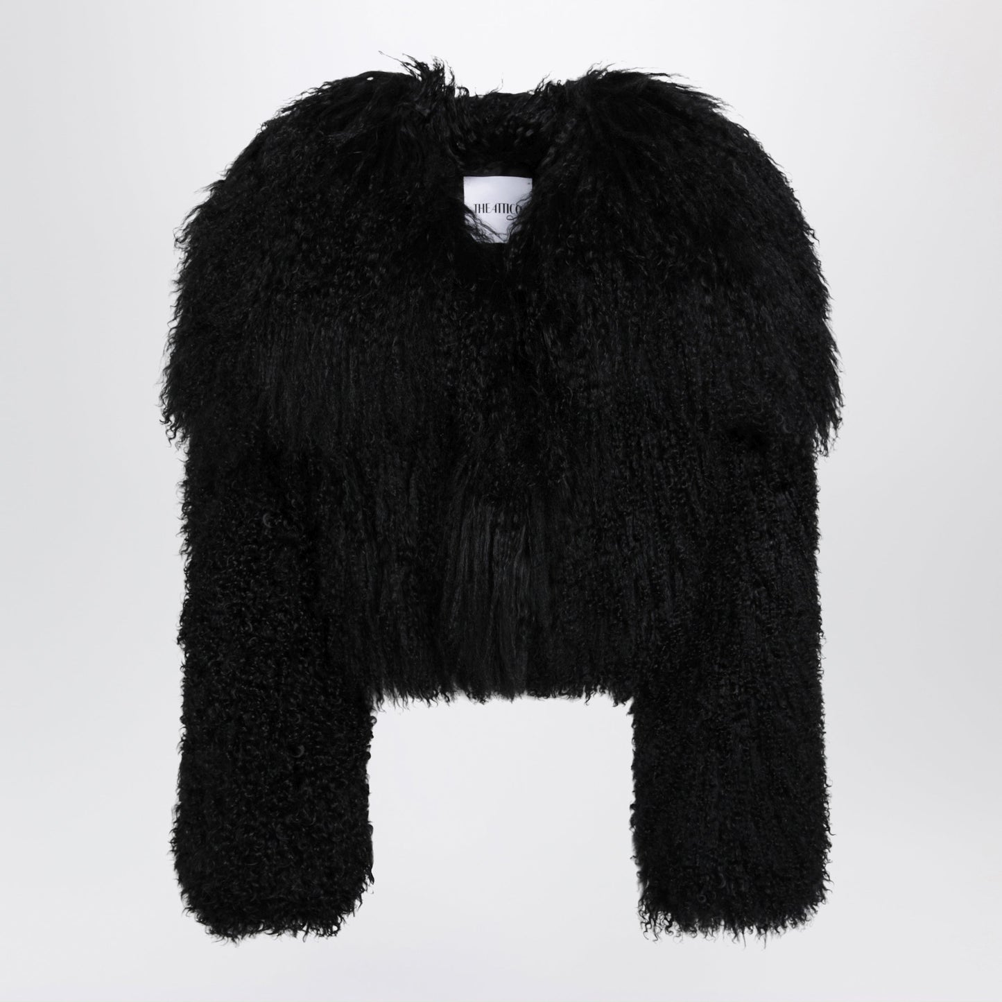 The Attico Cropped Bomber Jacket In Black Curly Shearling Women THE ATTICO