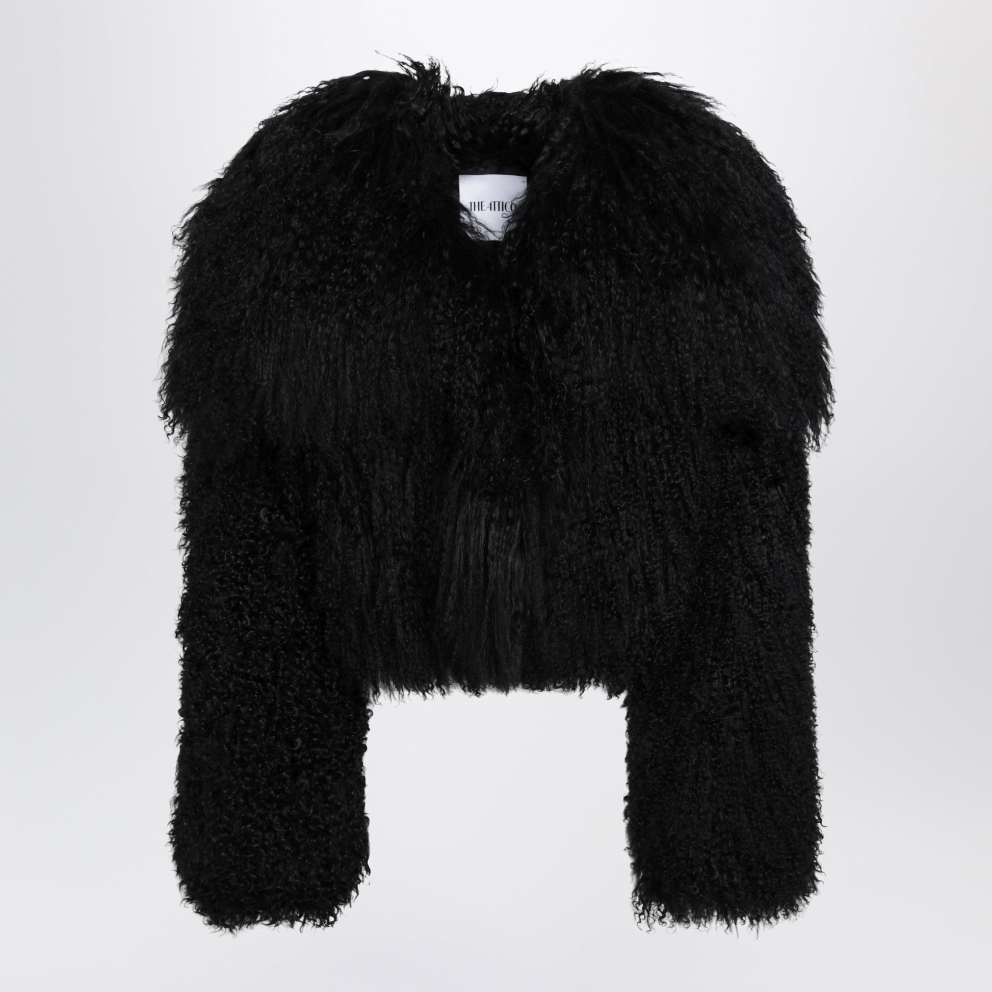 The Attico Cropped Bomber Jacket In Black Curly Shearling Women THE ATTICO