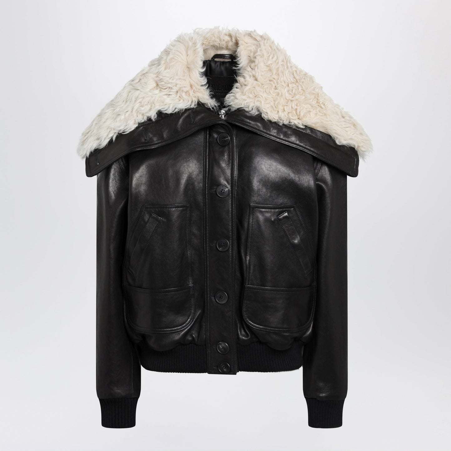 The Attico Black Leather Bomber Jacket With Shearling Collar Women THE ATTICO