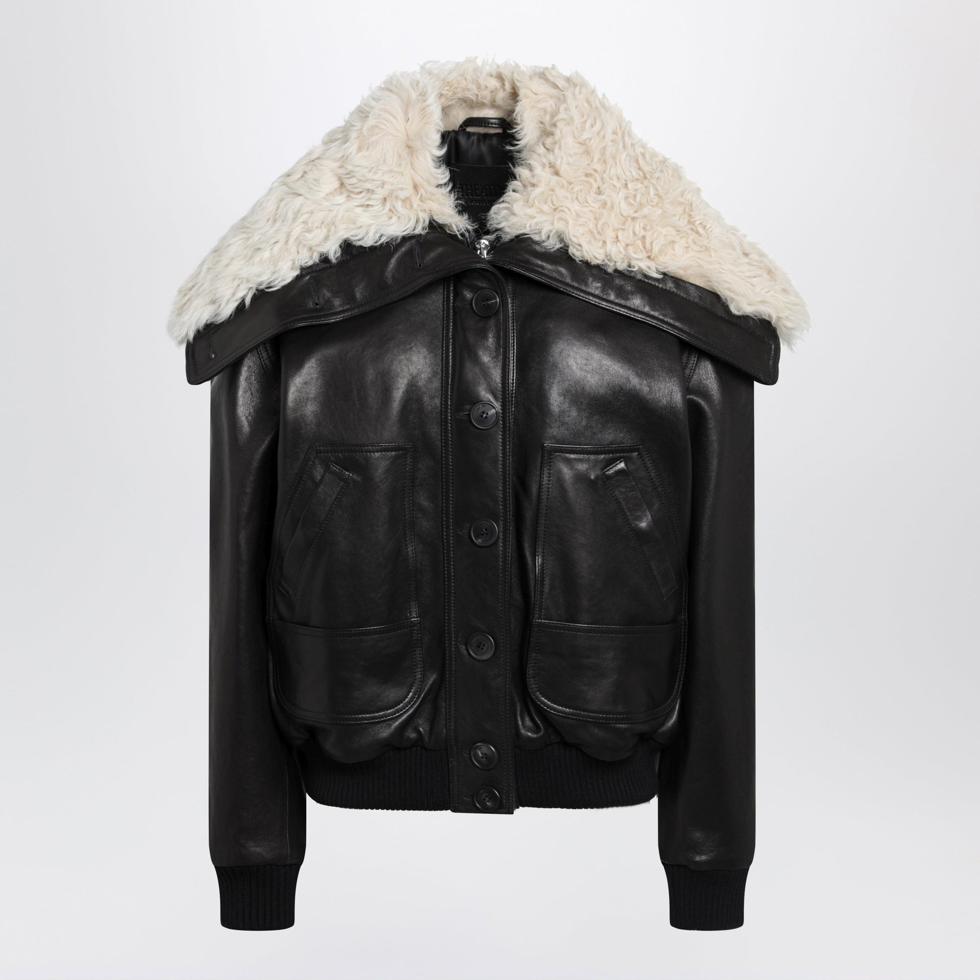 The Attico Black Leather Bomber Jacket With Shearling Collar Women THE ATTICO