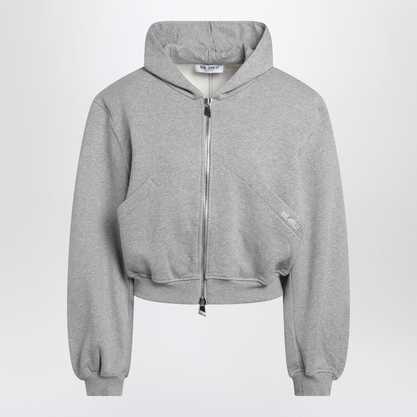The Attico Boxy Zip-Up Hoodie In Melange Grey Cotton Women THE ATTICO