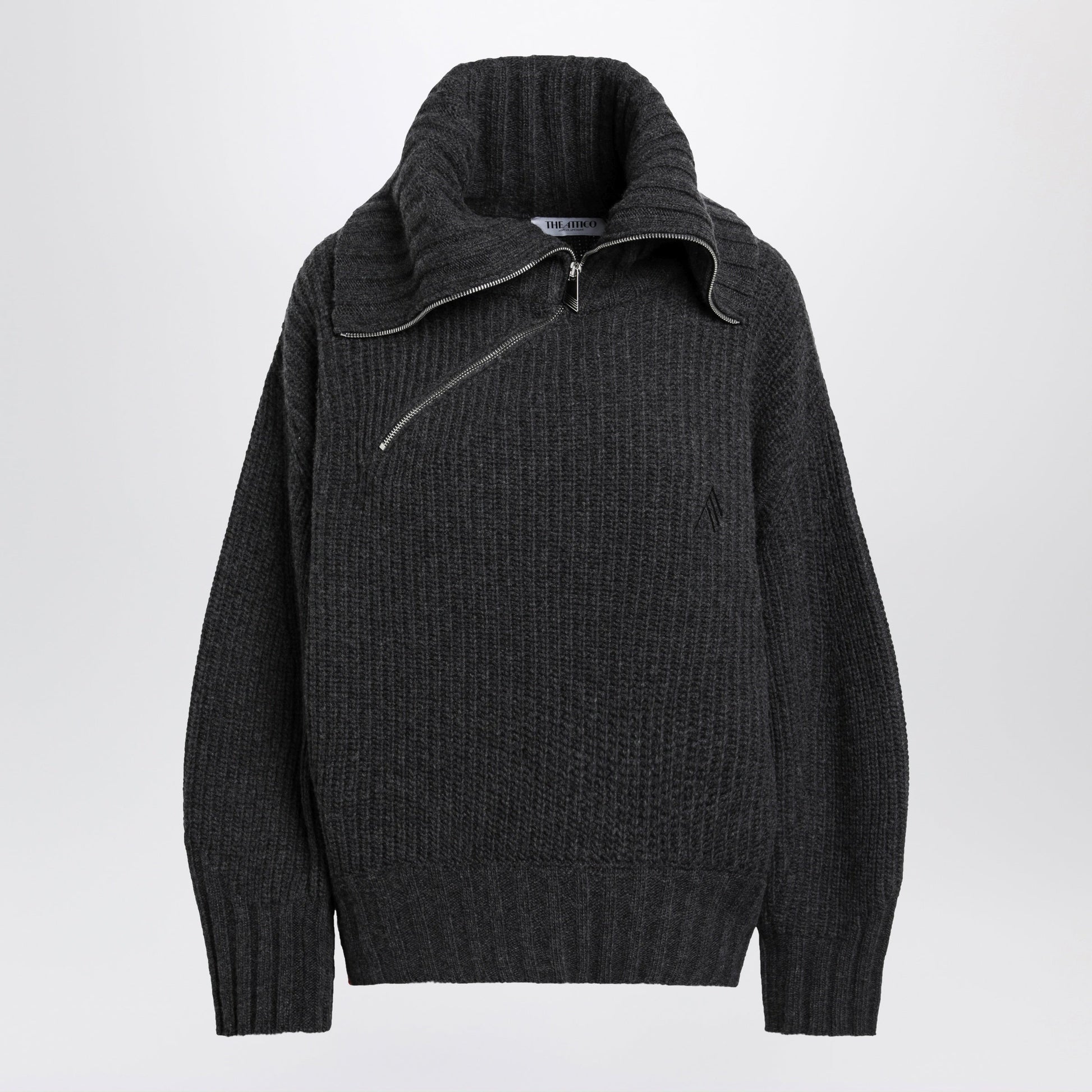 The Attico Dark Grey Wool And Cashmere Sweater With Zip Women THE ATTICO