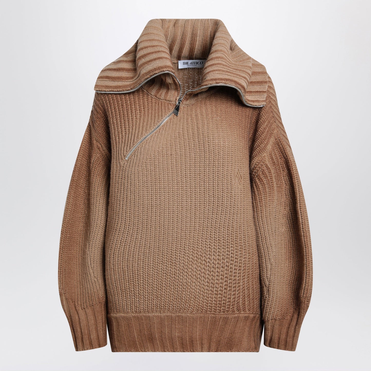 The Attico Camel Wool And Cashmere Sweater With Asymmetric Zip Women THE ATTICO