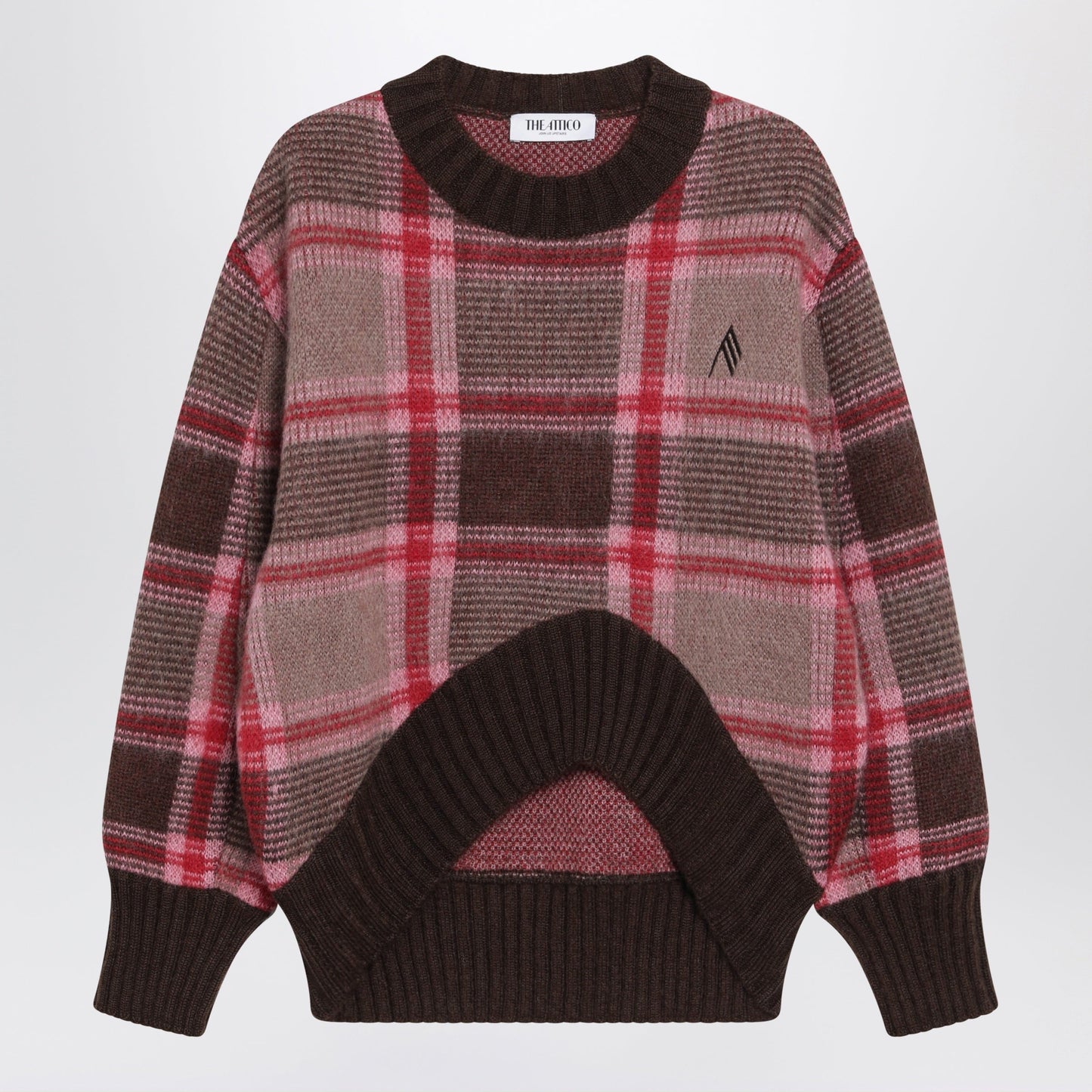 The Attico Mohair-Blend Sweater In Coffee/Pink Check Pattern Women THE ATTICO