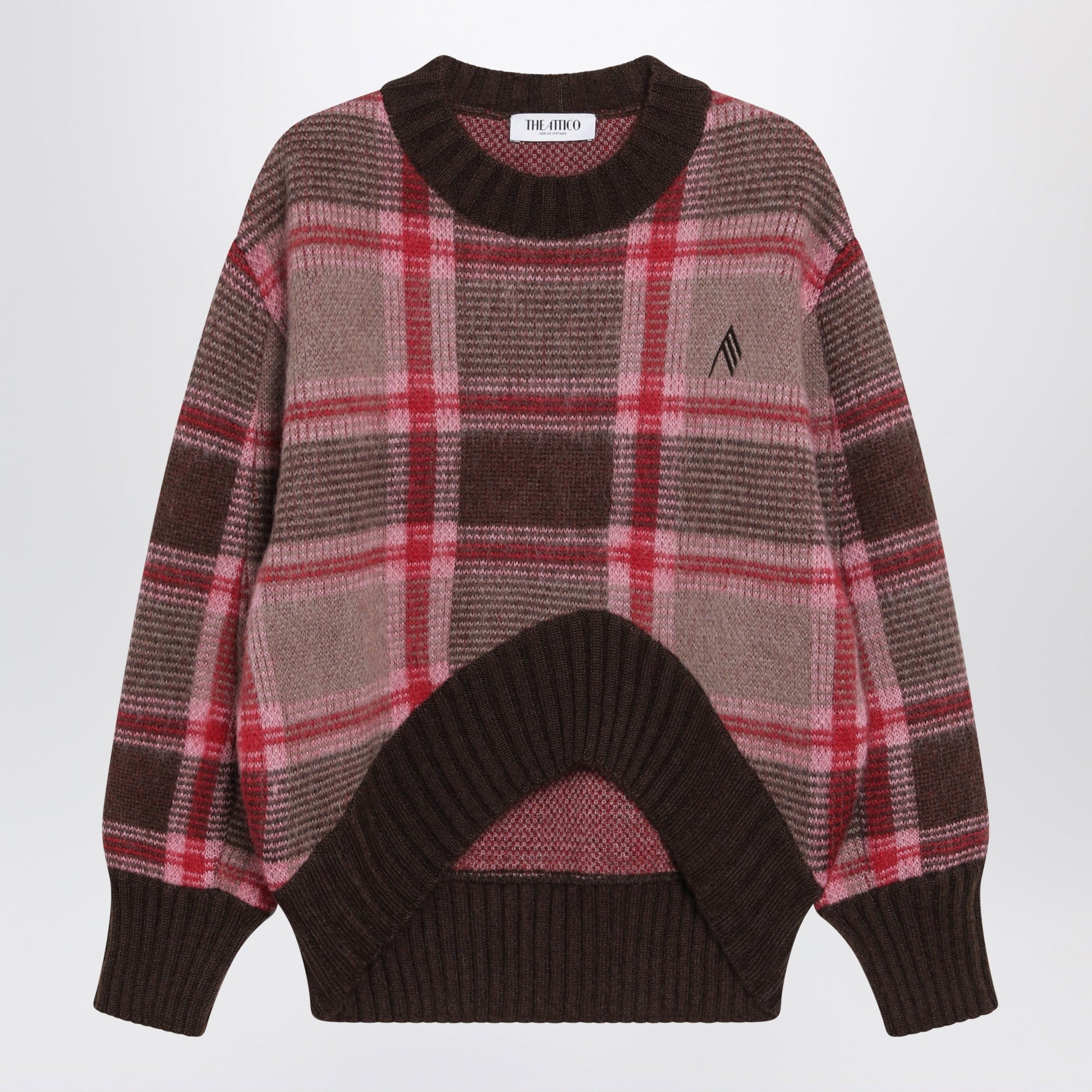 The Attico Mohair-Blend Sweater In Coffee/Pink Check Pattern Women THE ATTICO