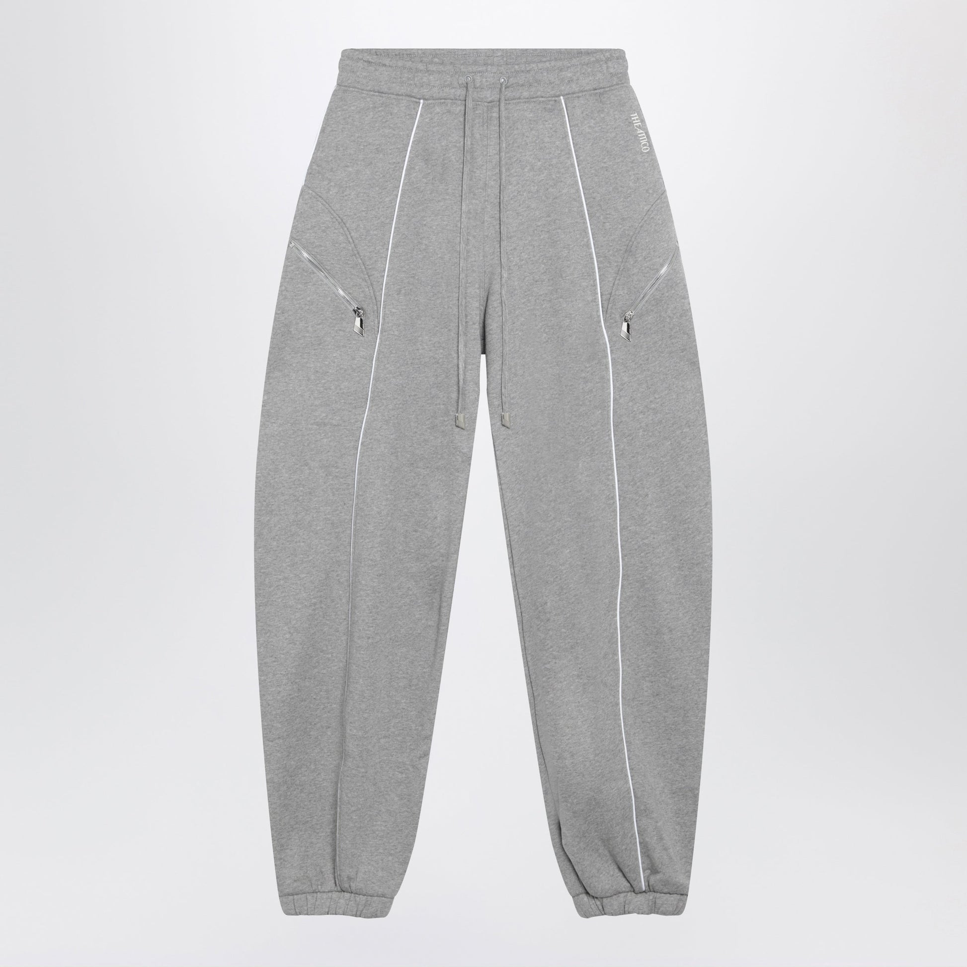 The Attico Long Jogger Pants In Melange Grey Cotton Jersey Women THE ATTICO