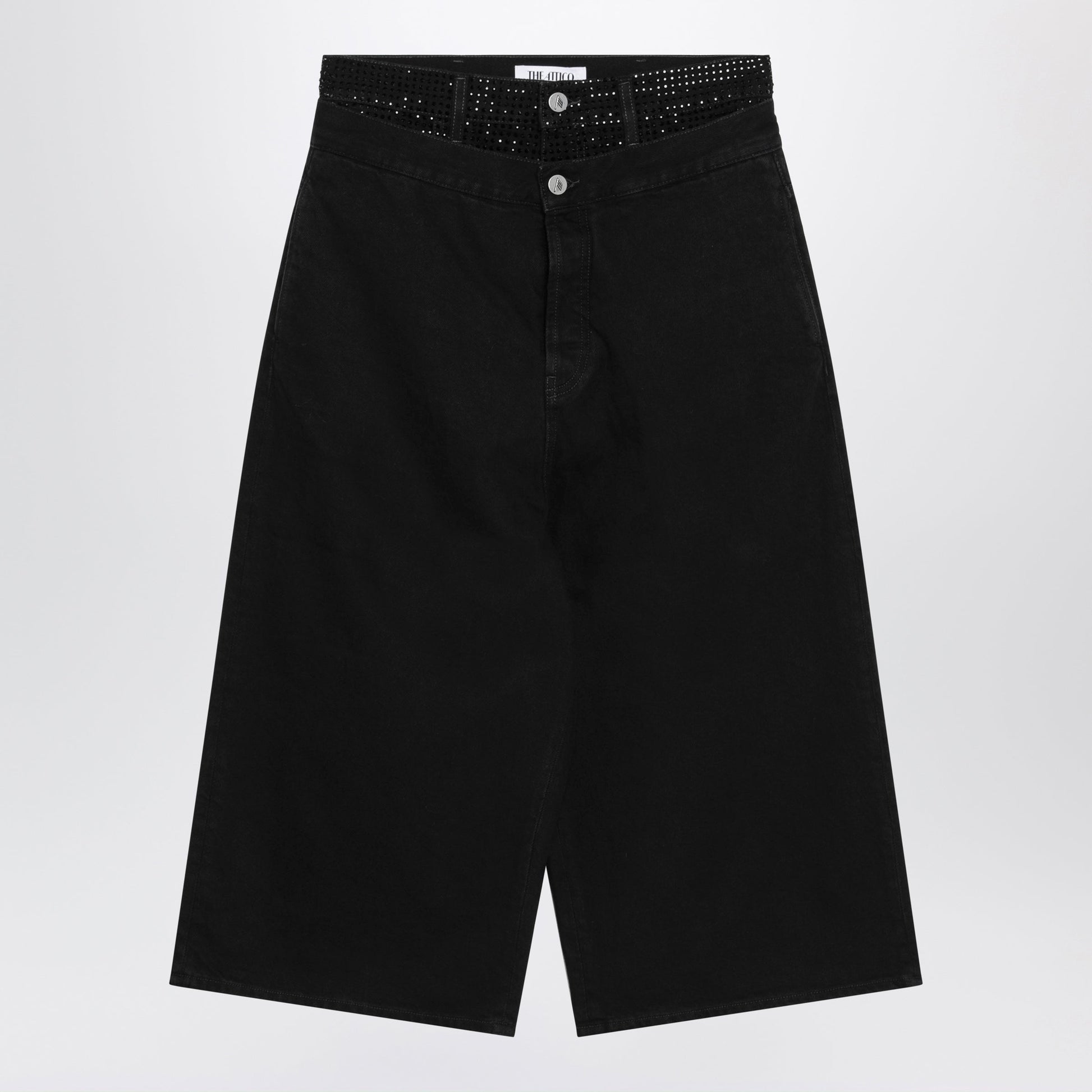 The Attico Wide-Leg Jeans In Black Denim With Crystals Women THE ATTICO