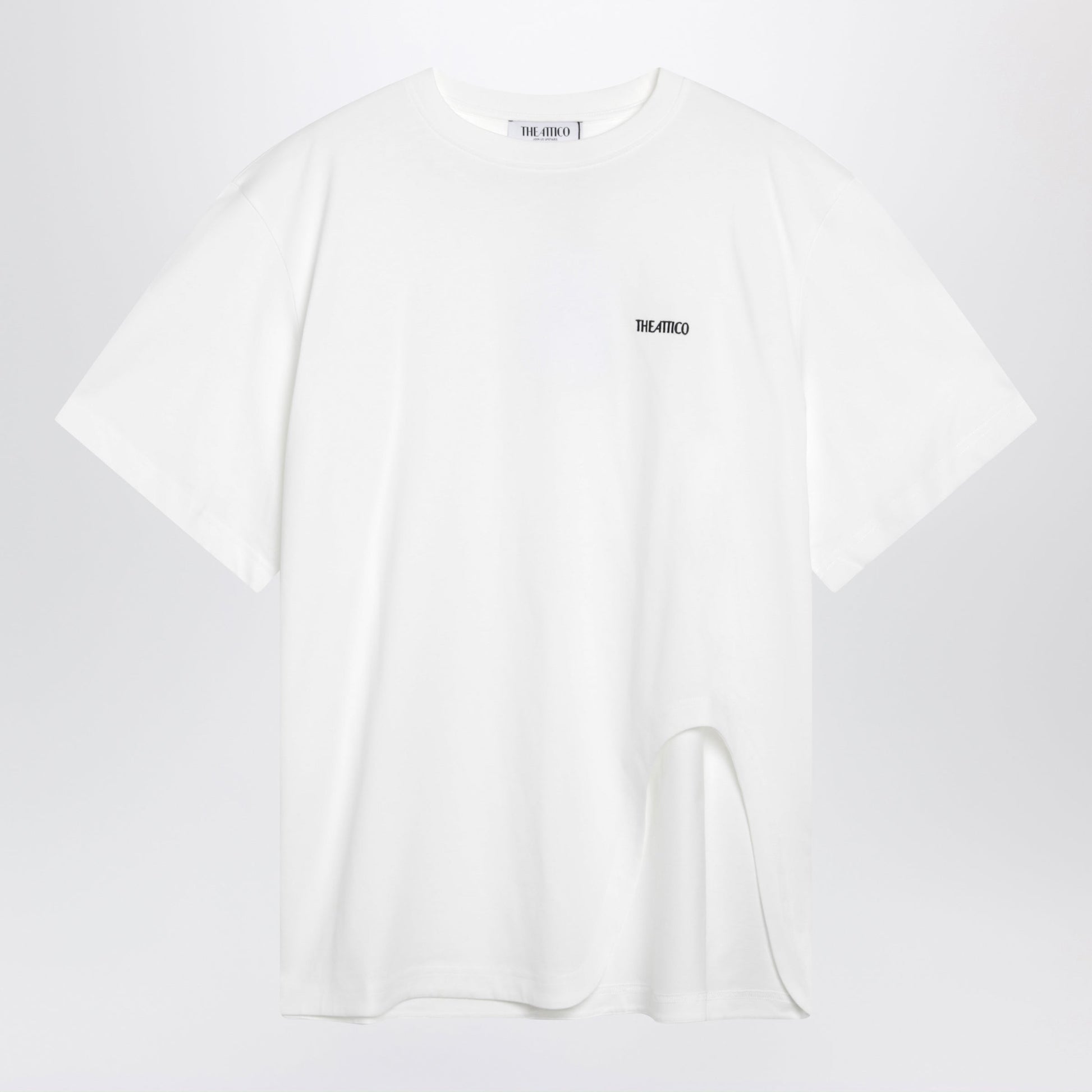 The Attico Oversized Cotton Jersey T-Shirt With Cutout Hem, White Women THE ATTICO