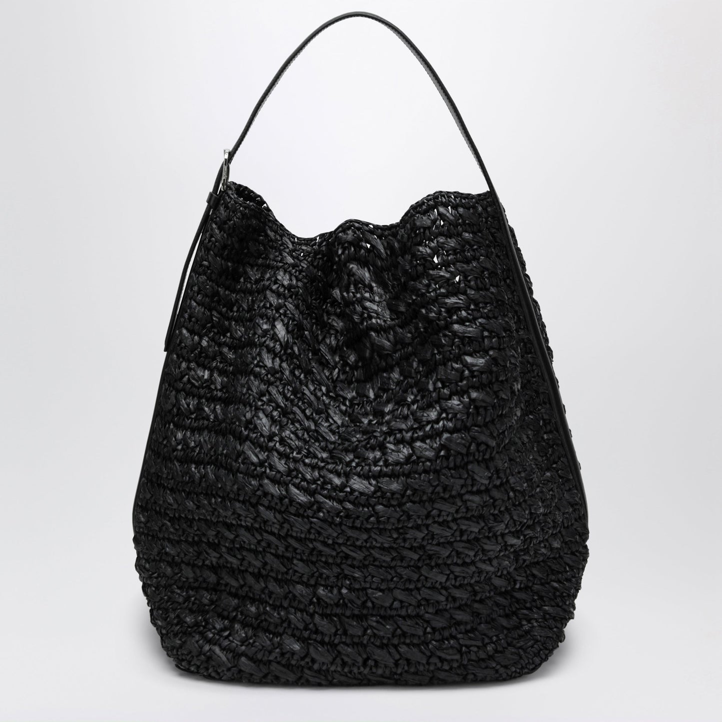 Toteme Tote Bag With Belt Details In Raffia, Black Women TOTEME