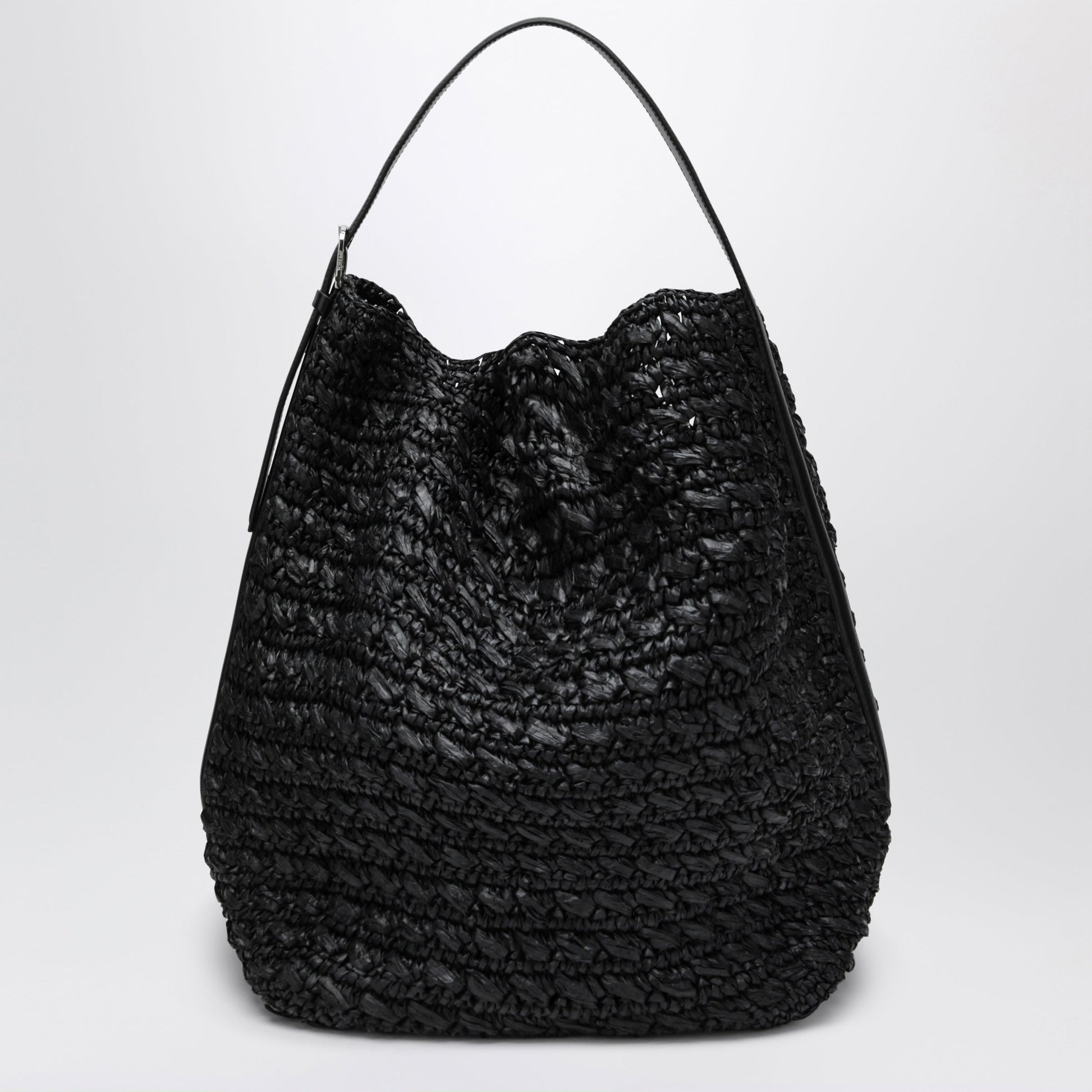 Toteme Tote Bag With Belt Details In Raffia, Black Women TOTEME