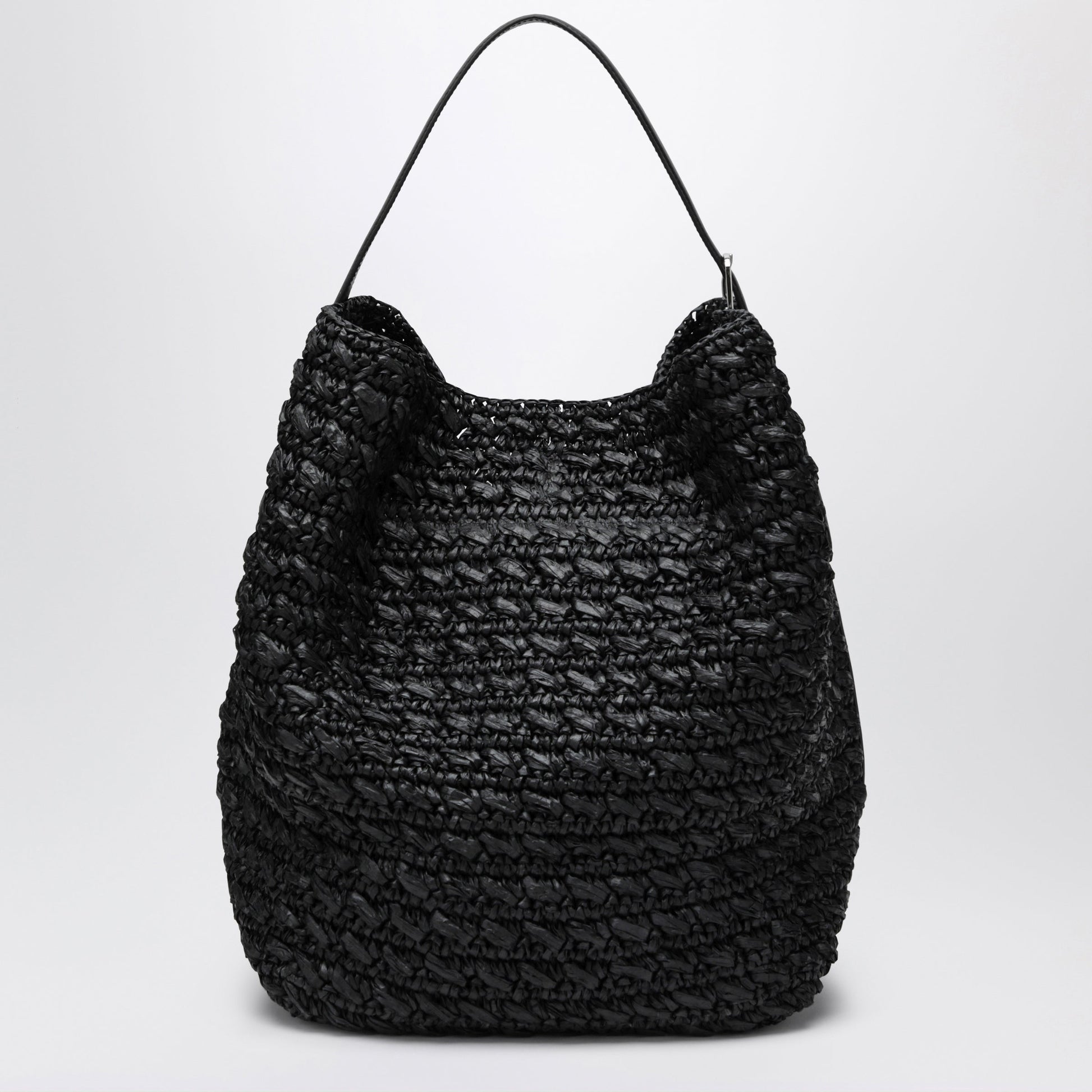 Toteme Tote Bag With Belt Details In Raffia, Black Women TOTEME