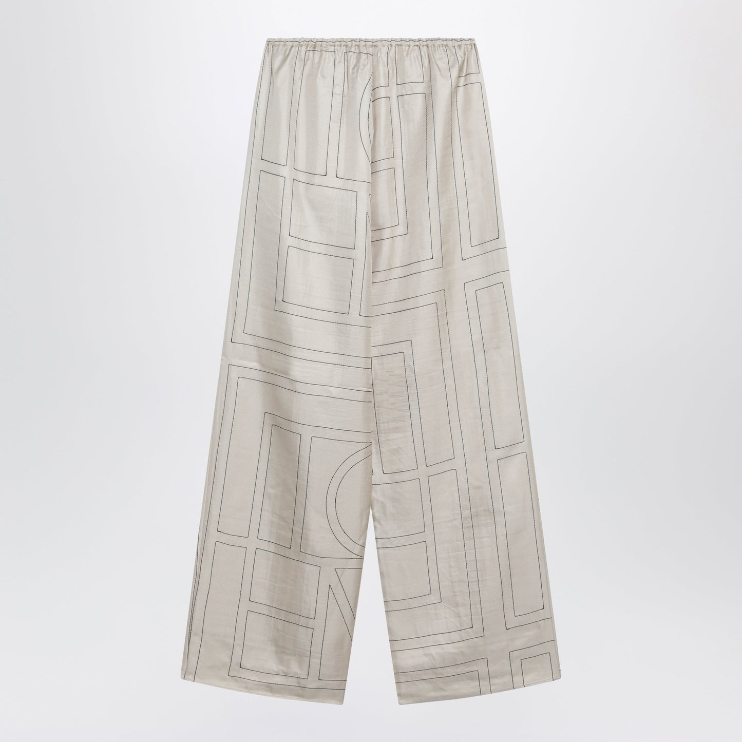 Toteme Ivory Silk Trousers With Monogram Women TOTEME