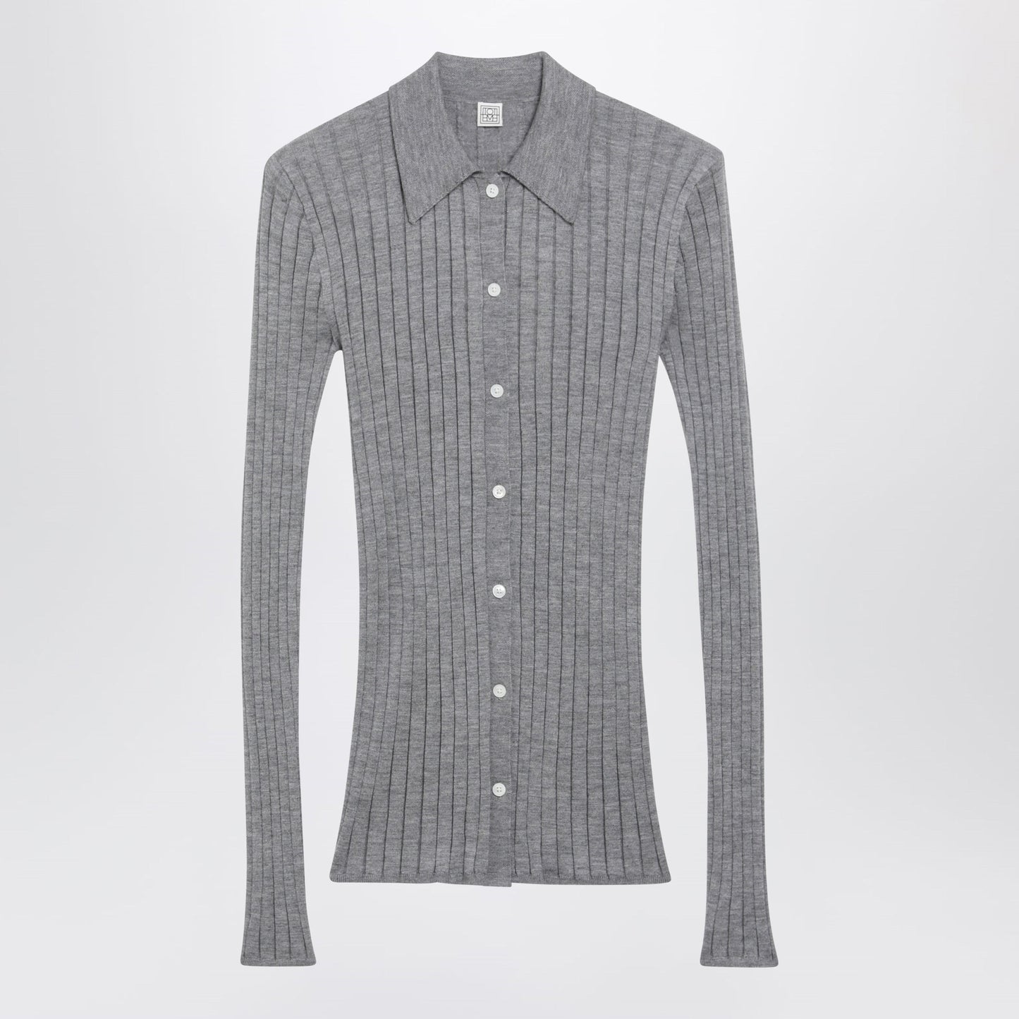 Toteme Slim Ribbed Shirt In Grey Melange Cashmere And Silk Women TOTEME