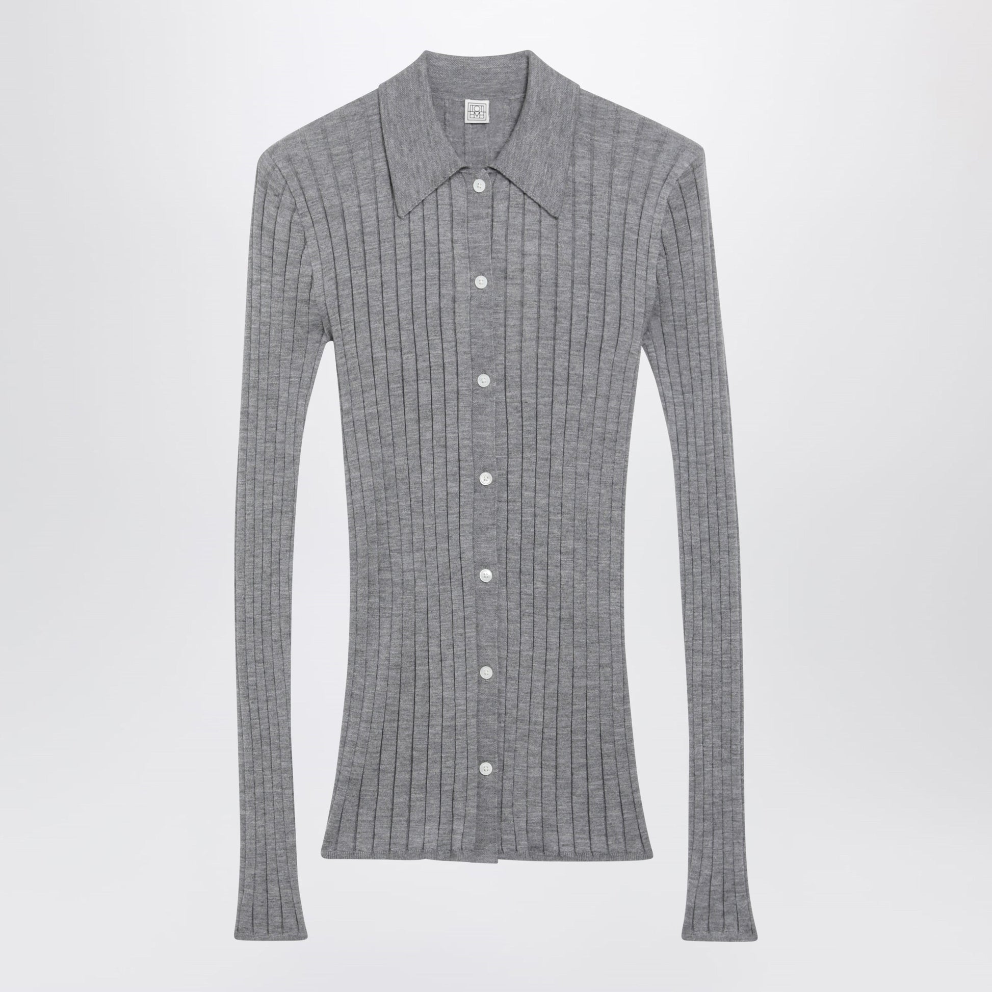 Toteme Slim Ribbed Shirt In Grey Melange Cashmere And Silk Women TOTEME