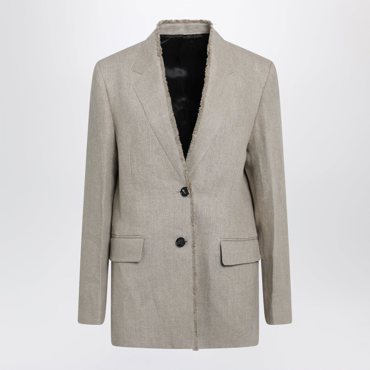 Toteme Beige Frayed-Lapel Natural Linen Blazer Women TOTEME