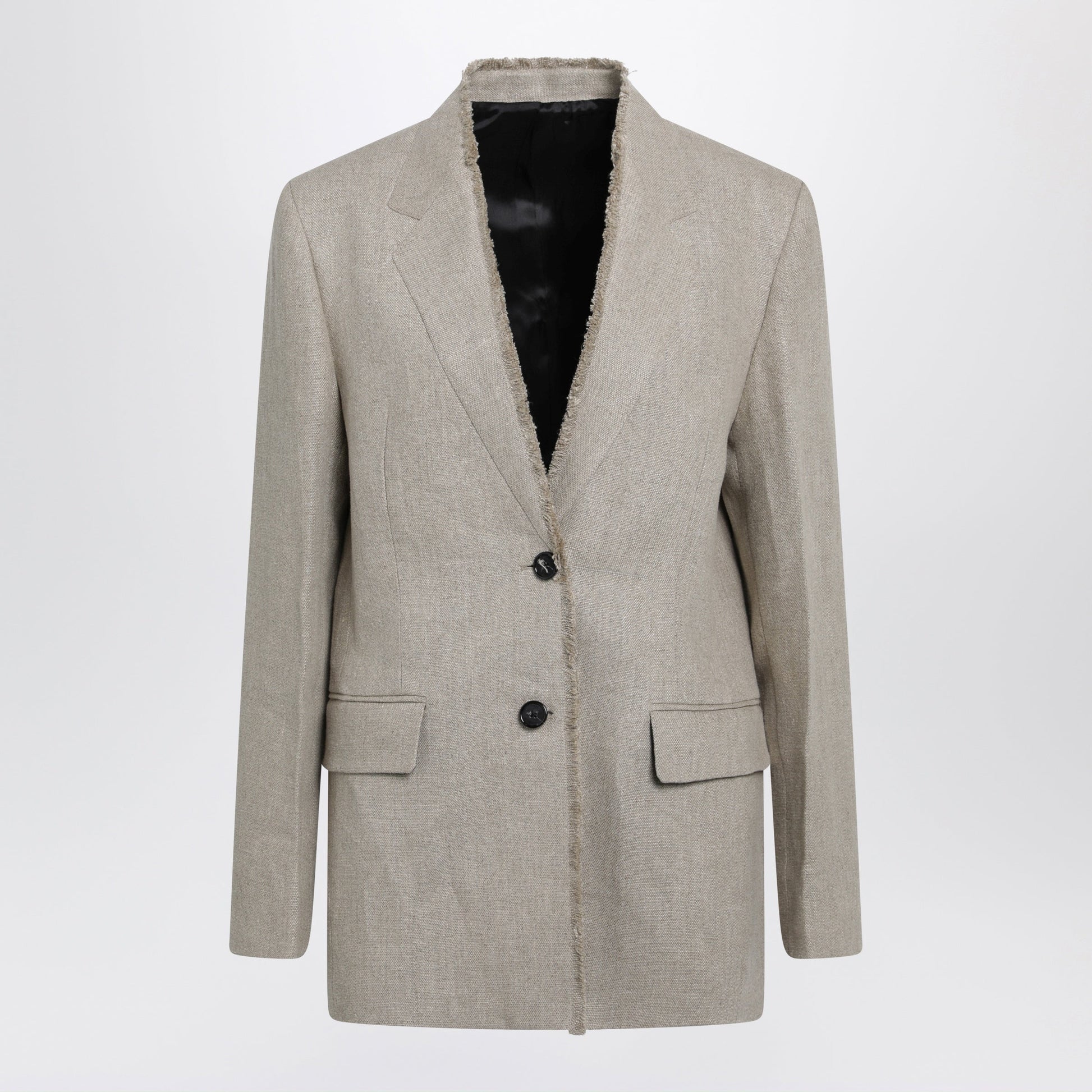 Toteme Beige Frayed-Lapel Natural Linen Blazer Women TOTEME