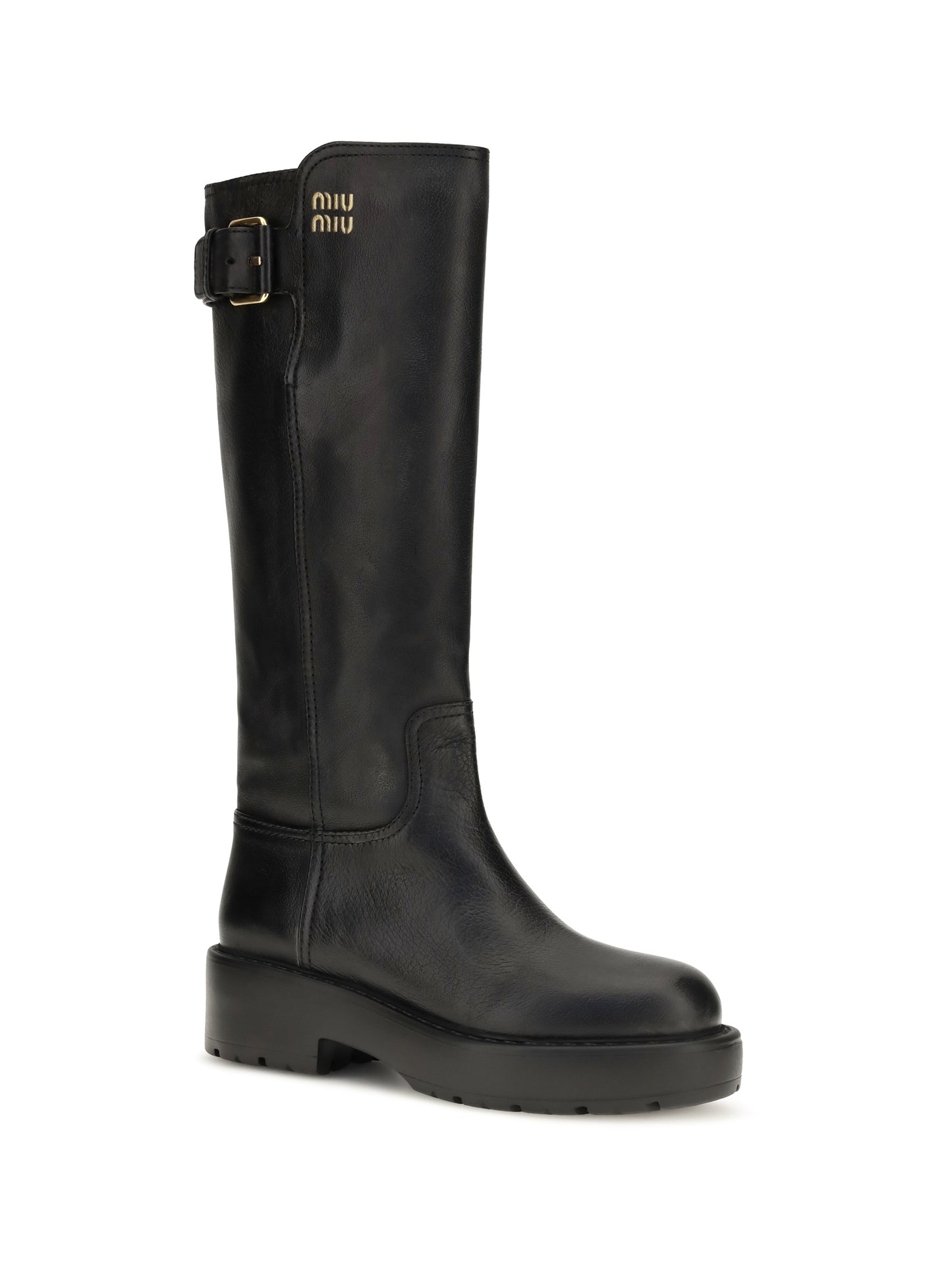 Miu Miu Women Leather Knee-High Boots With Buckle Detail MIU MIU