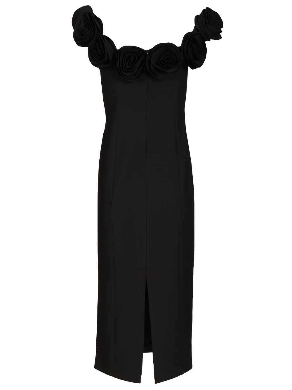 Rotate Women Black Crepe Midi Dress With Floral Print ROTATE