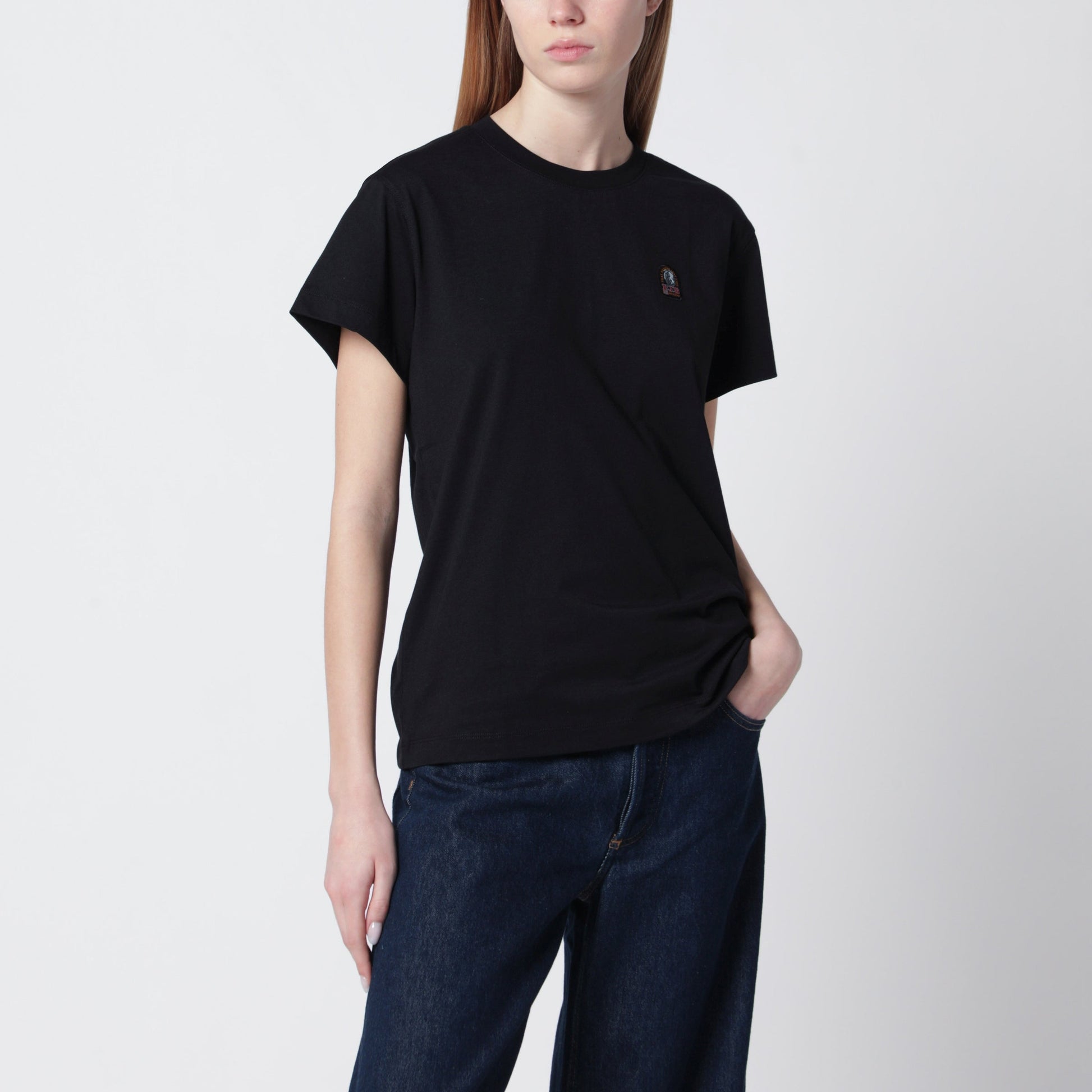 Parajumpers Black Cotton T-Shirt With Logo Patch Women PARAJUMPERS