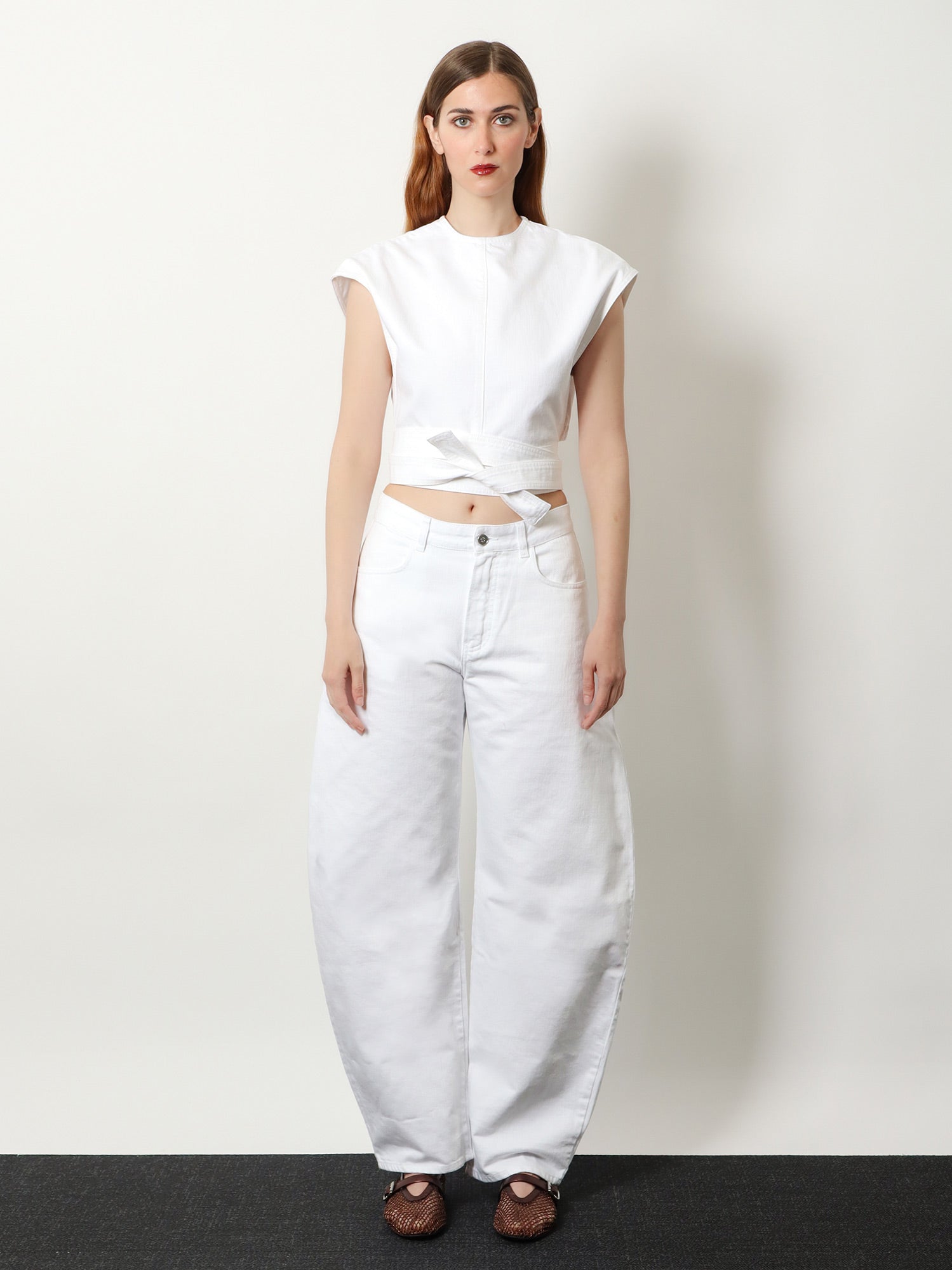 Alaia Women Cotton Crop Fit Belted Top ALAIA