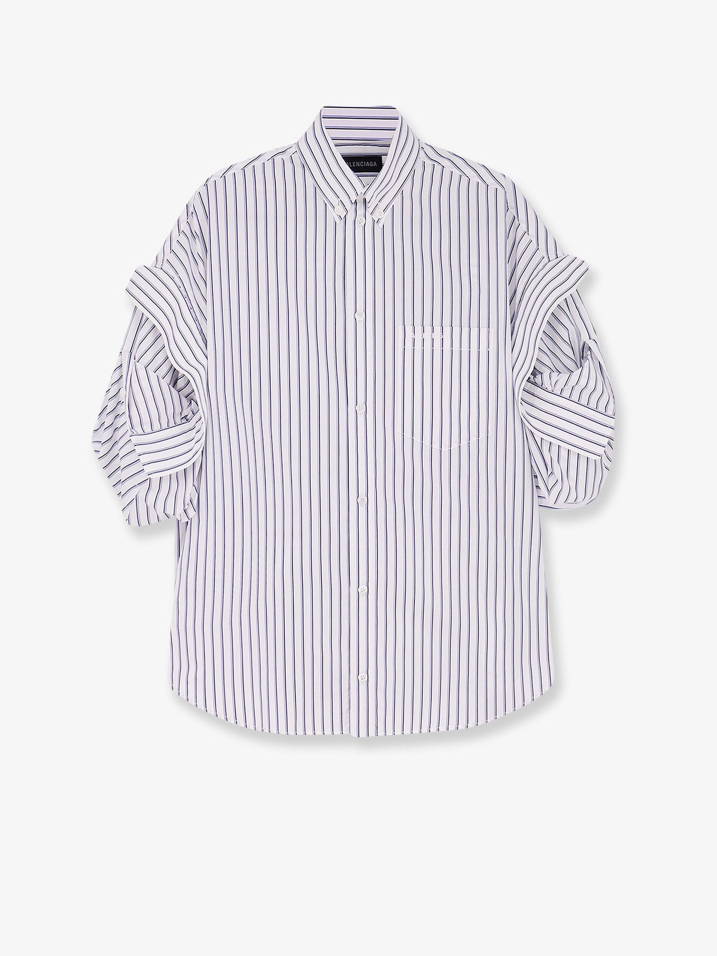 Balenciaga Women Tucked Sleeve Striped Cotton Shirt BALENCIAGA